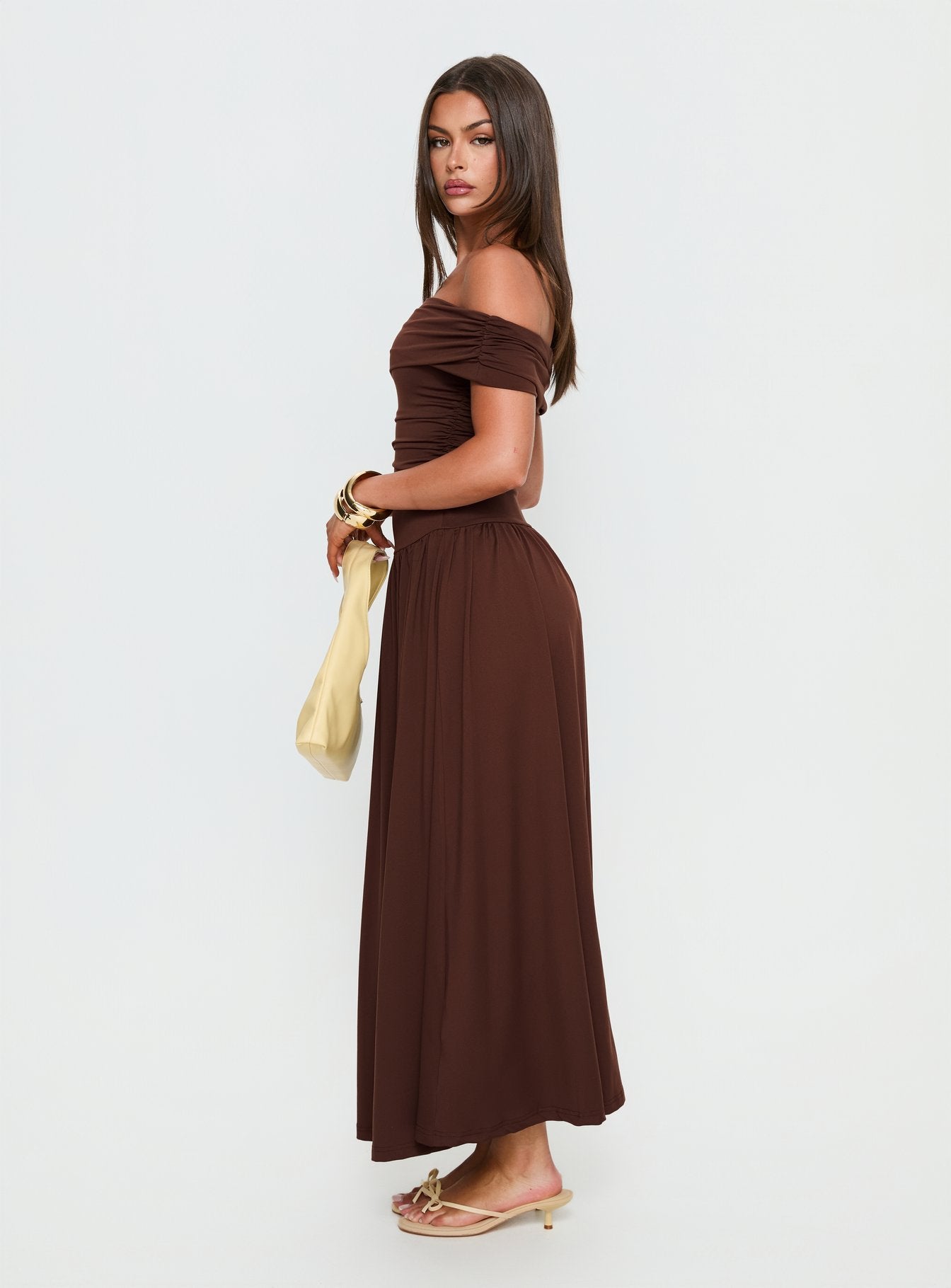Katalia Off Shoulder Maxi Dress Chocolate Brown - Image 4