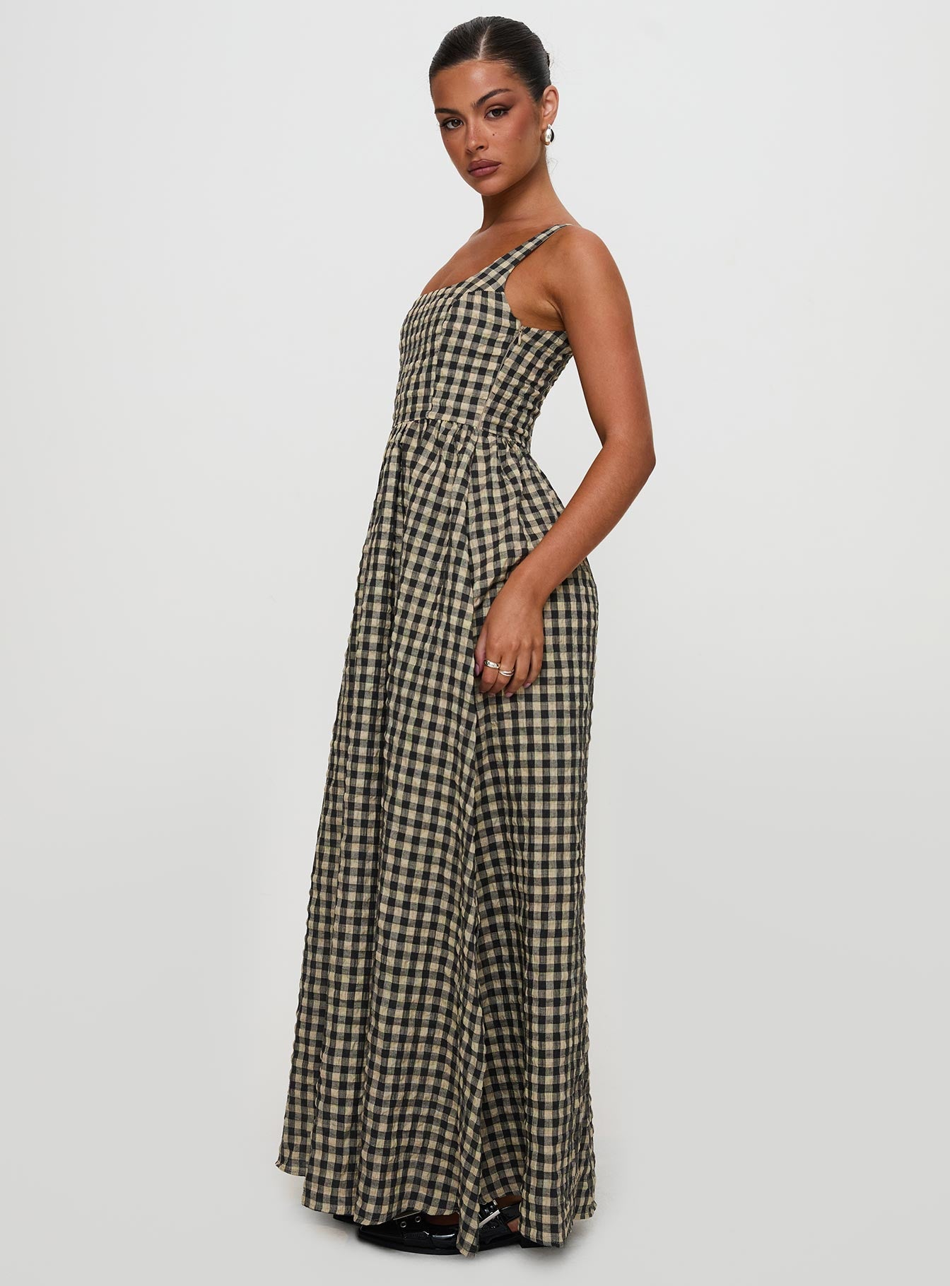 Cartmel Check Maxi Dress Black / Cream Petite - Image 4