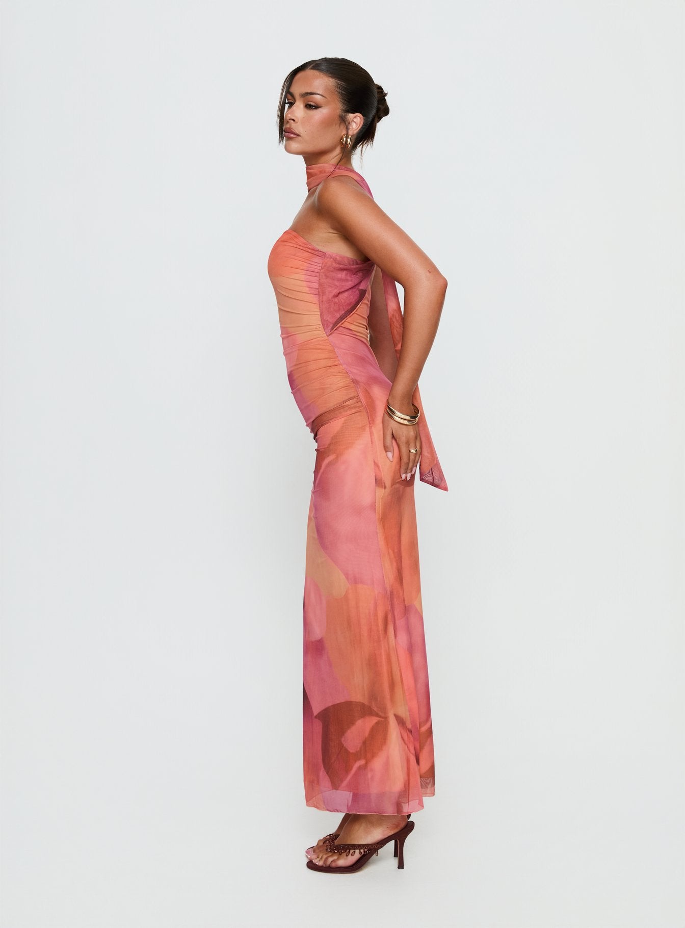 Davynn Scarf Detail Strapless Maxi Dress Pink Multi - Image 3