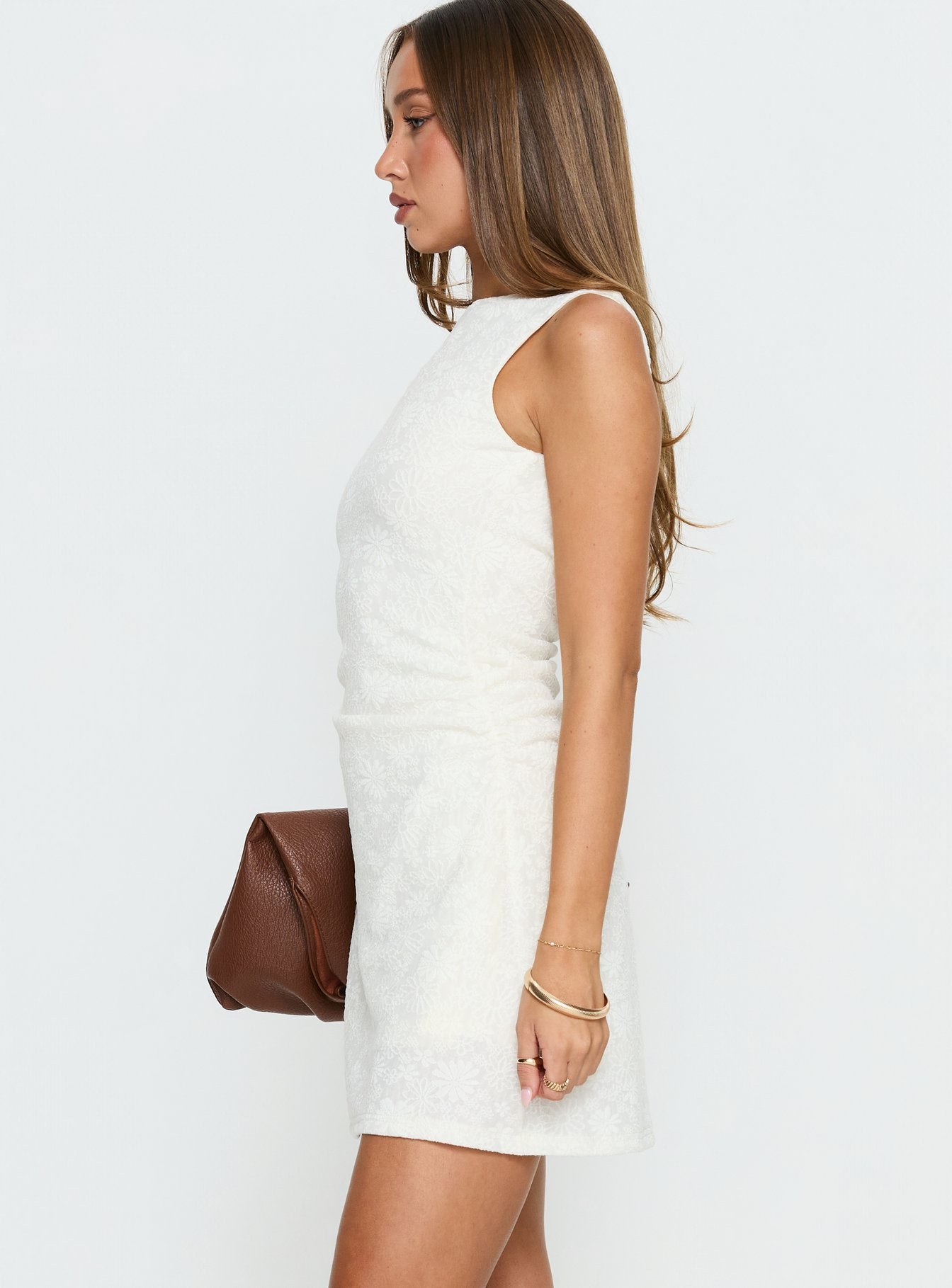 Falling Stars Ruched Mini Dress Cream - Image 4