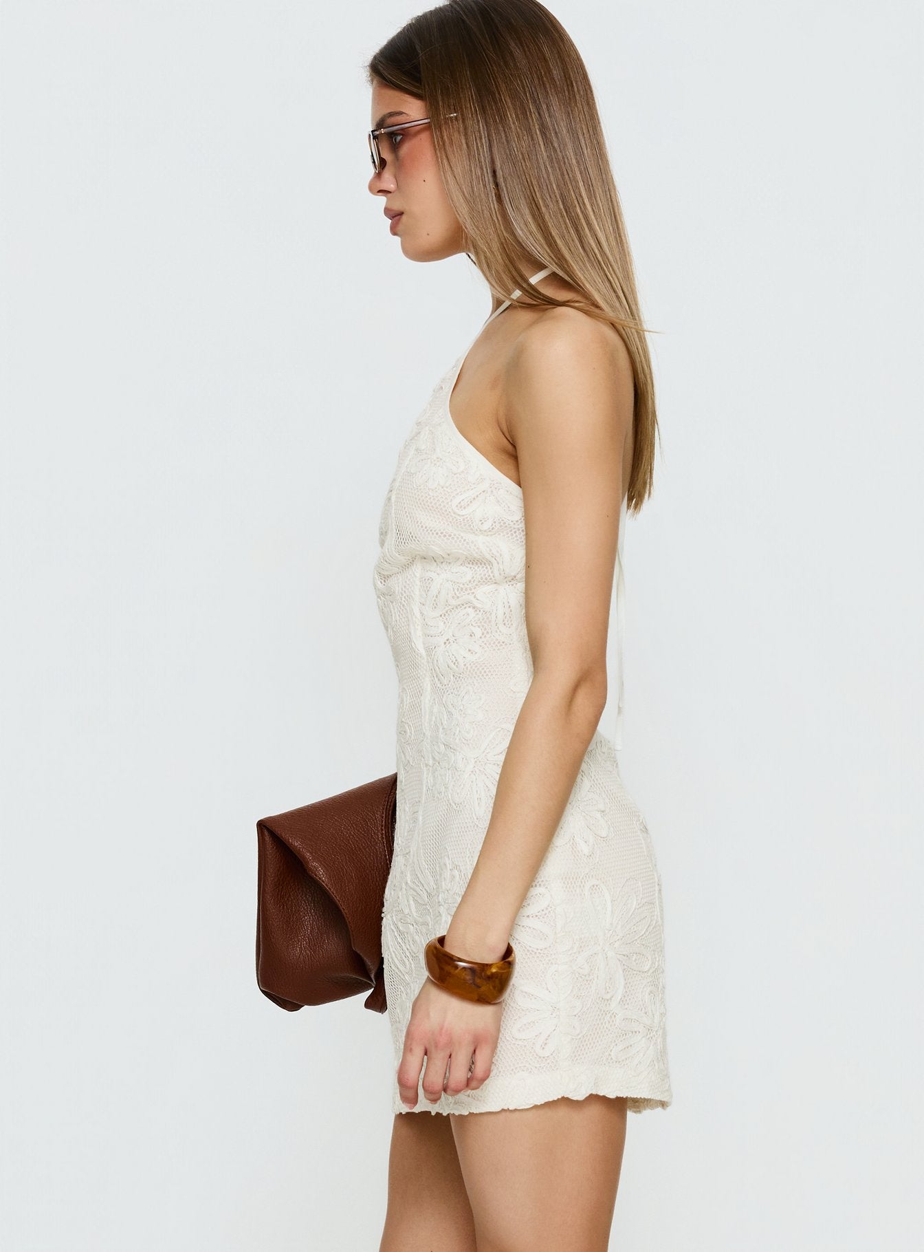 Ivo Floral Detail Halter Mini Dress White - Image 4