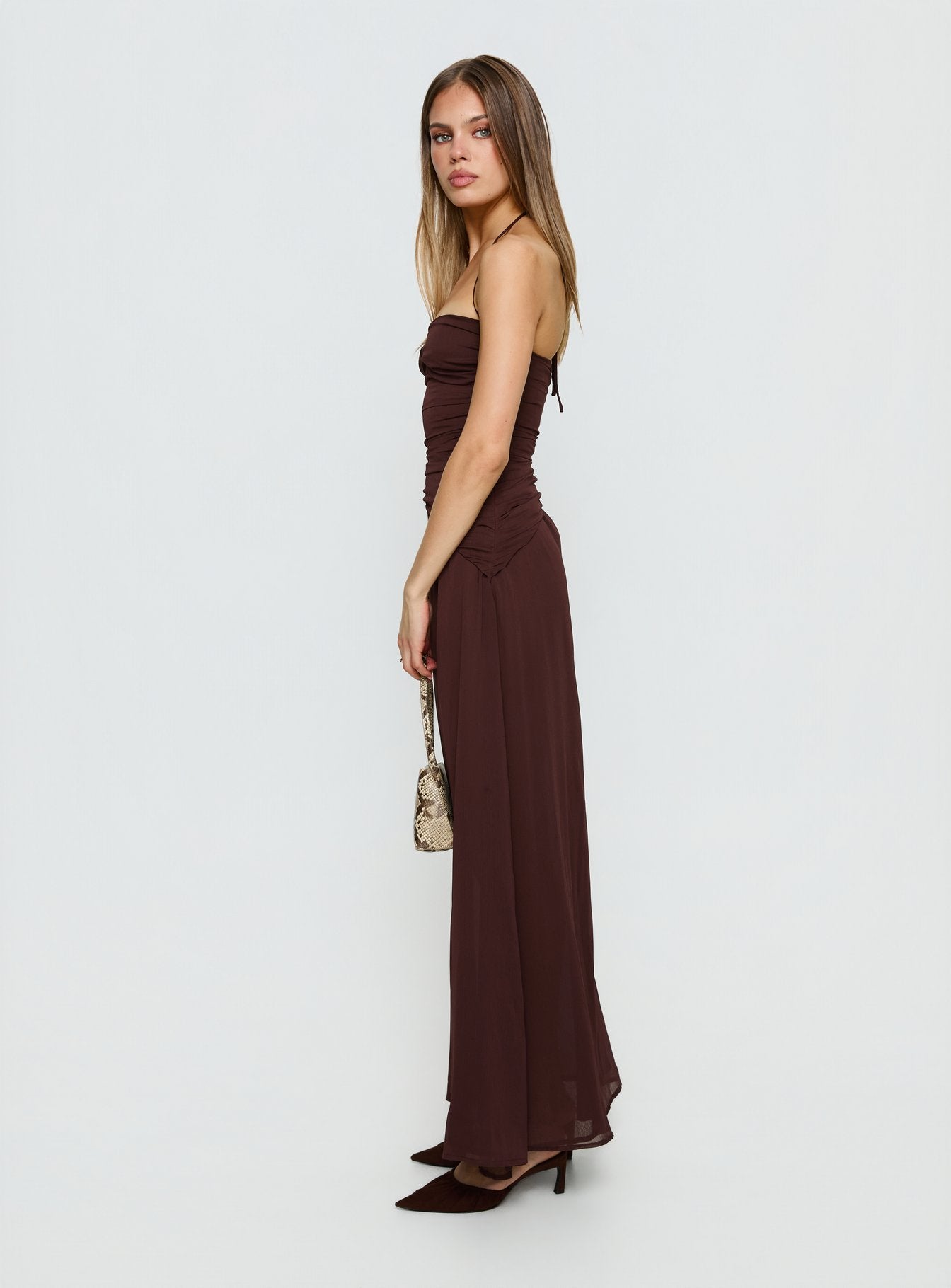 Kaemila Halter Chiffon Maxi Dress Brown - Image 4