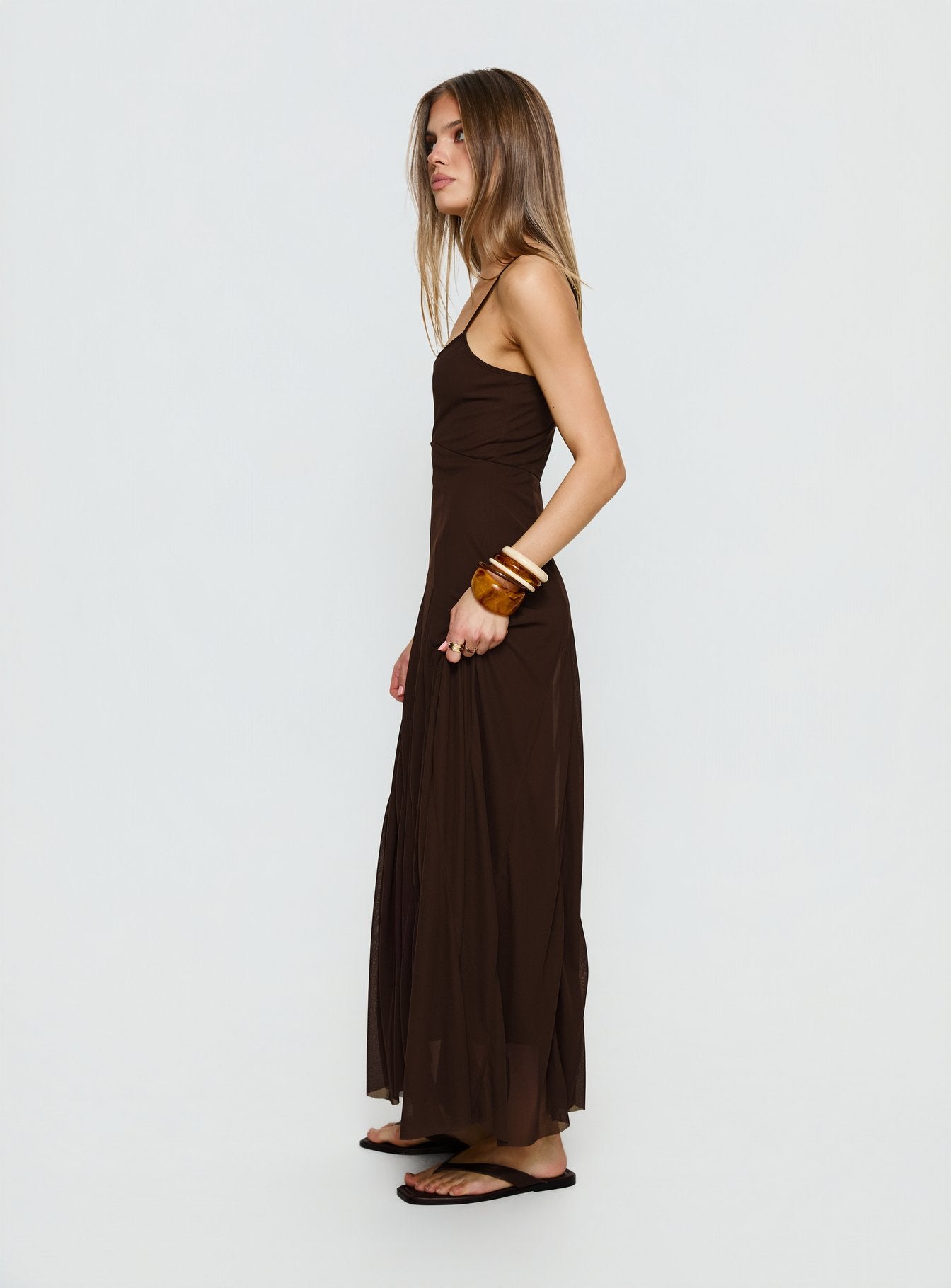 Janeira Pleat Maxi Dress Chocolate - Image 3