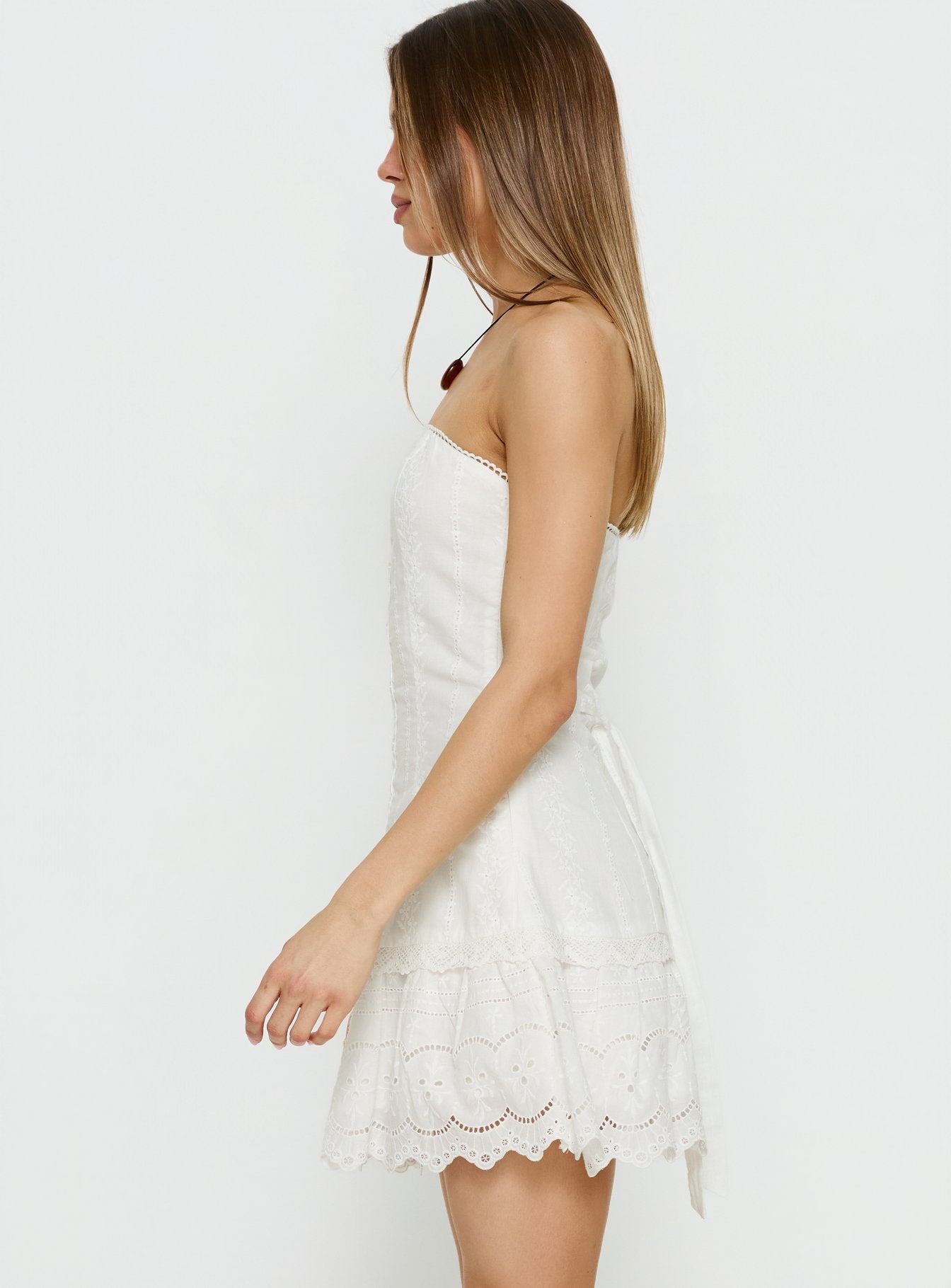 Analiese Strapless Anglaise Mini Dress White - Image 4