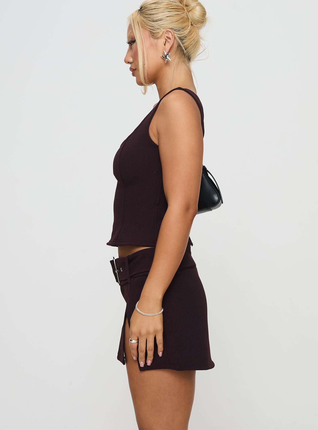 Genessa Belted Micro Mini Skirt Wine - Image 4