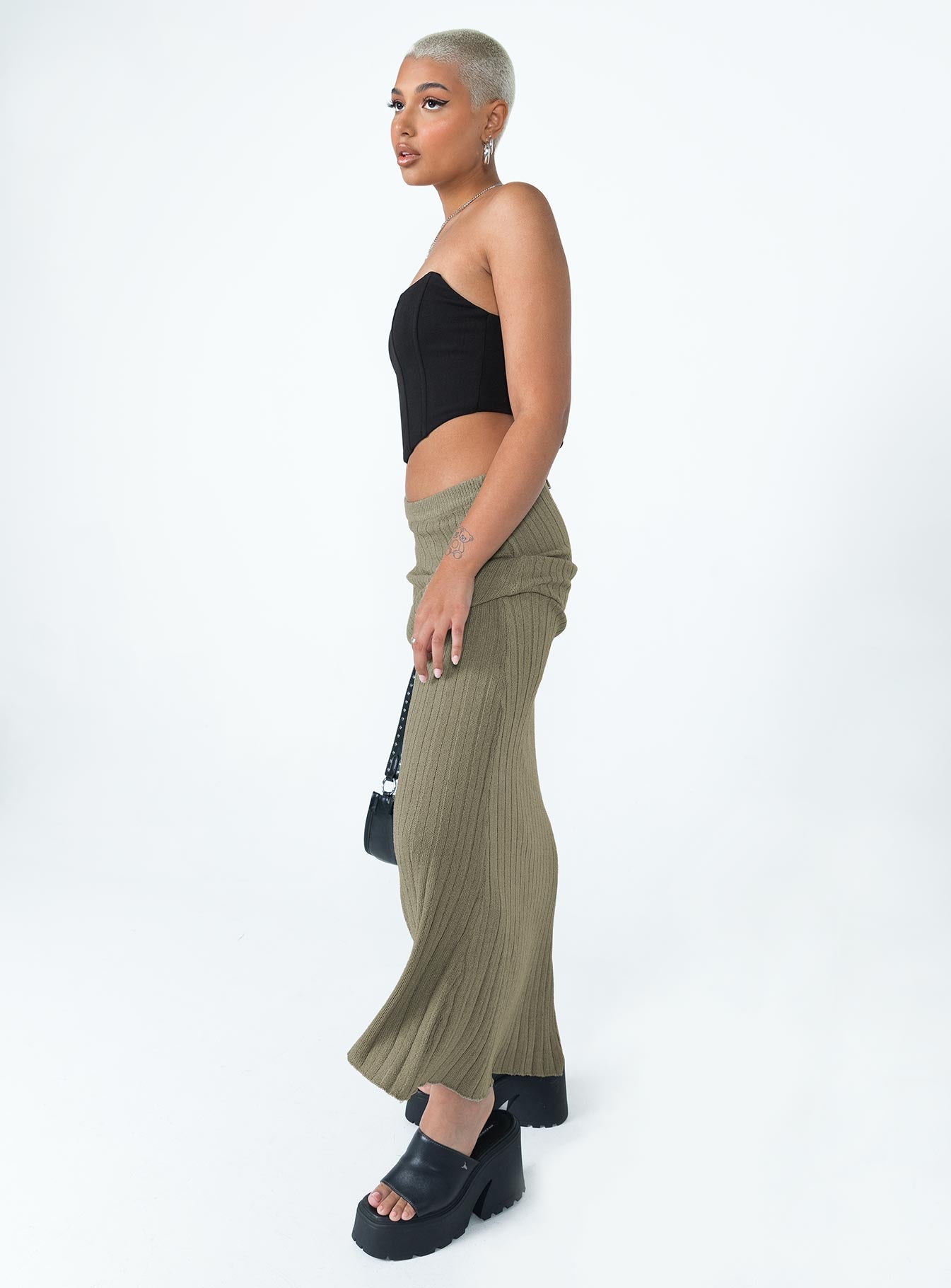 Belle Knit Maxi Skirt Khaki - Image 4