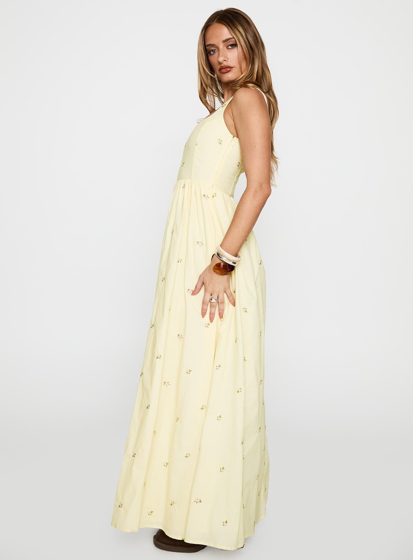 Cartmel Embroidered Maxi Dress Cream - Image 4