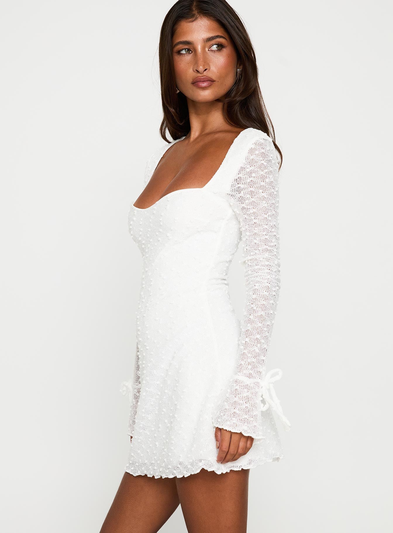 Dalzine Long Sleeve Mini Dress White - Image 4