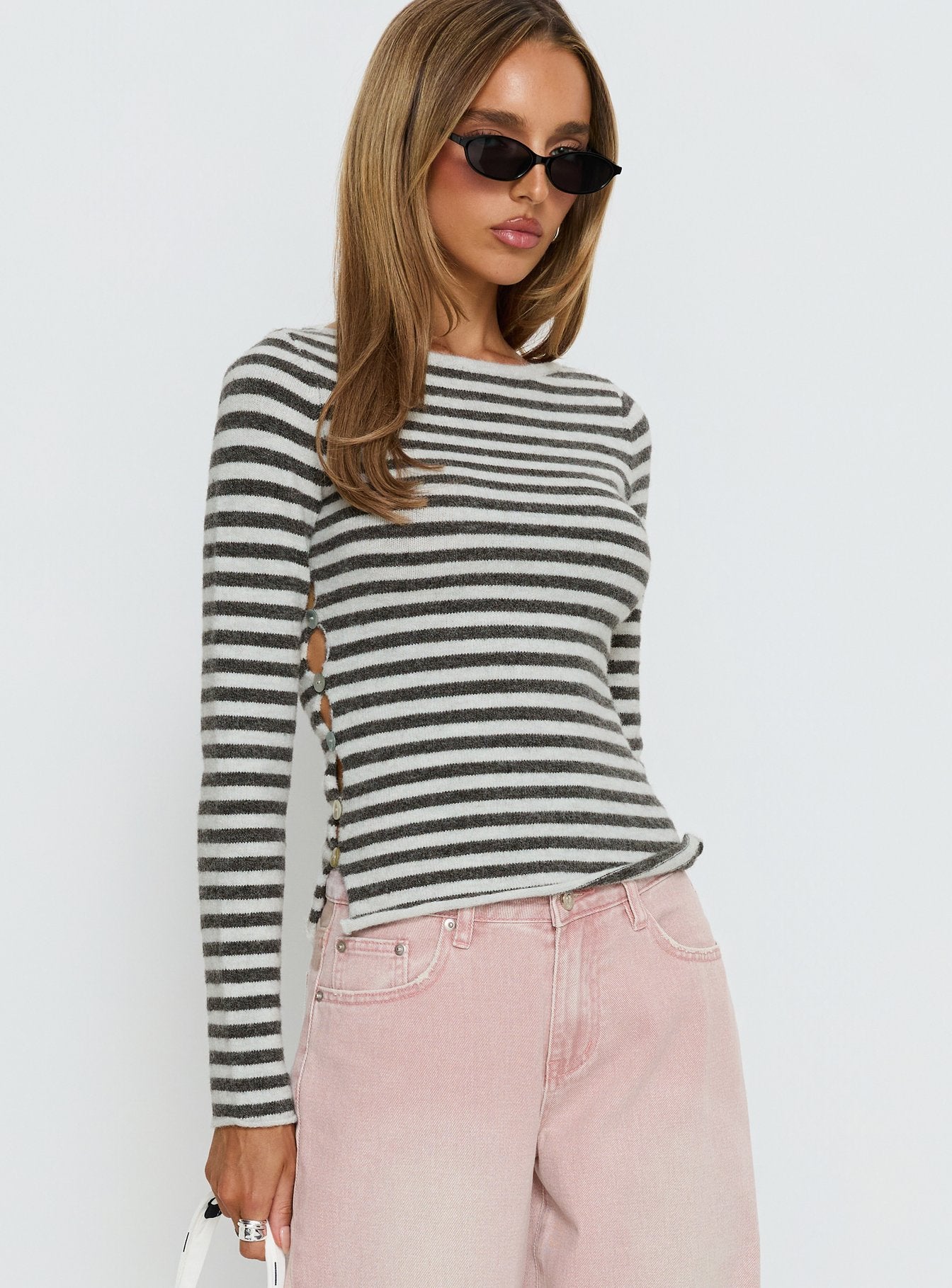 Annalyse Long Sleeve Button Detail Top Stripe - Image 4