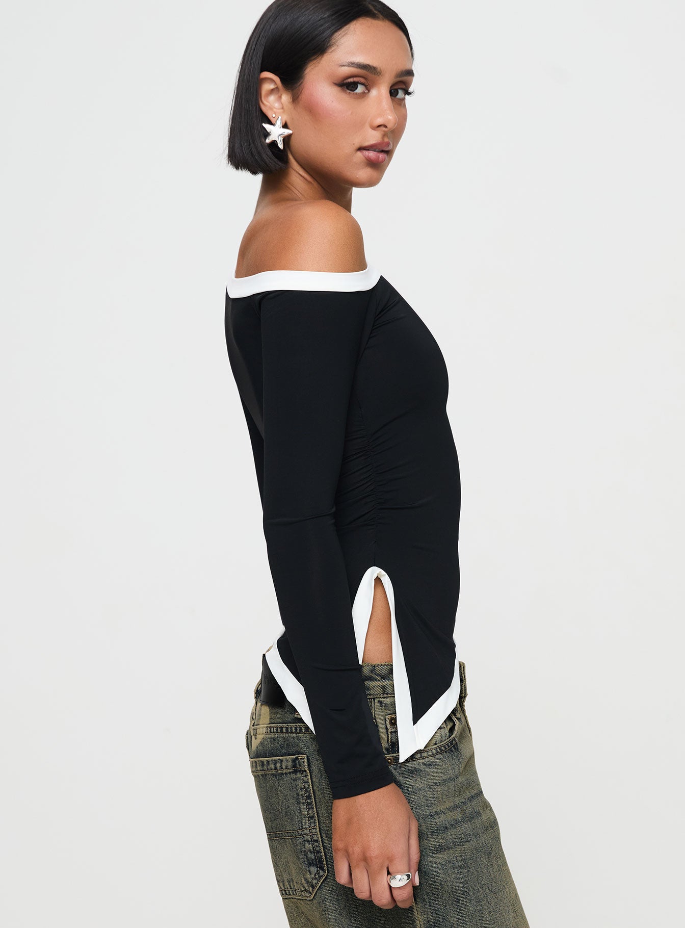 Fake Smile Long Sleeve Top Black - Image 4