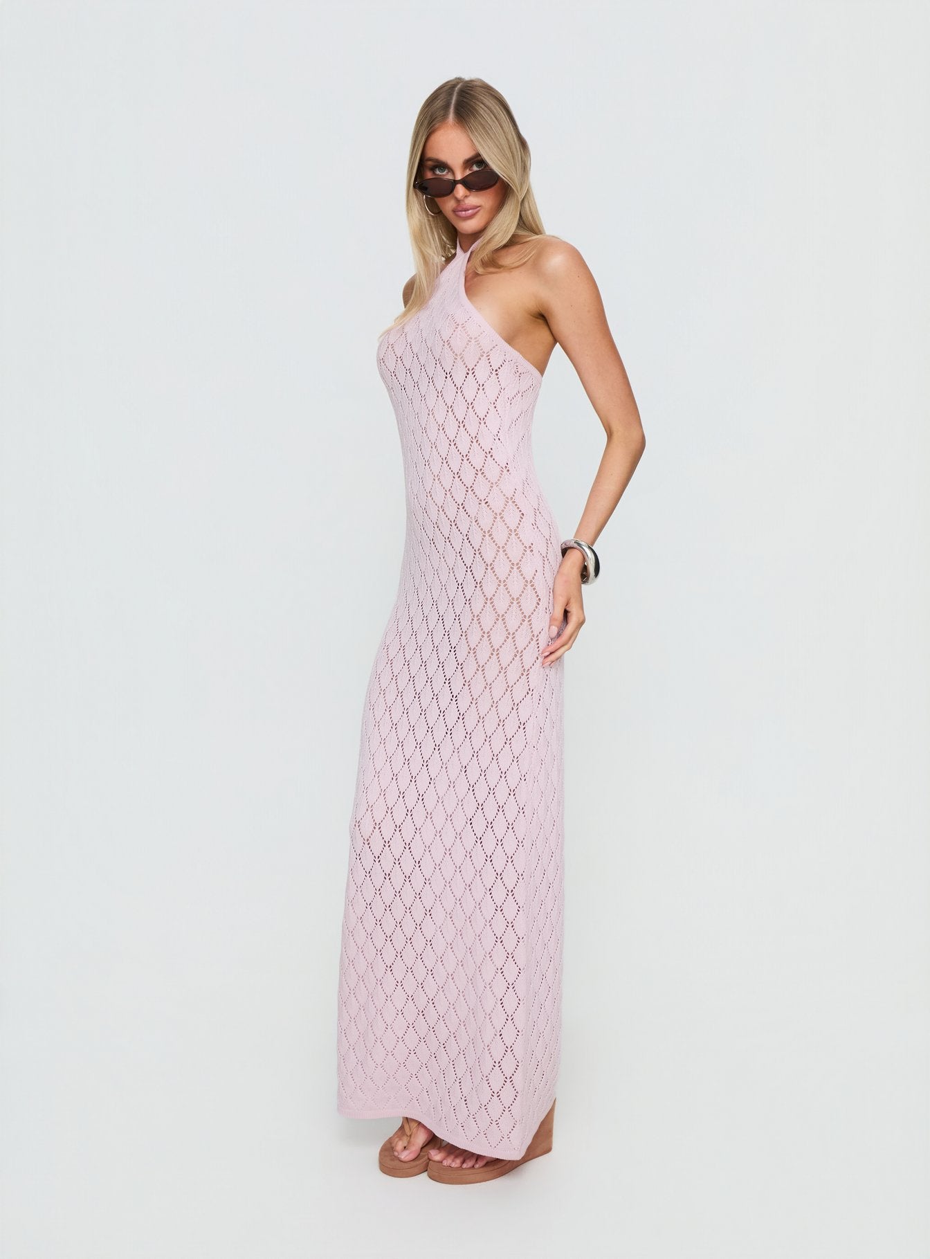 Jorda Halter Crochet Maxi Dress Pink - Image 3