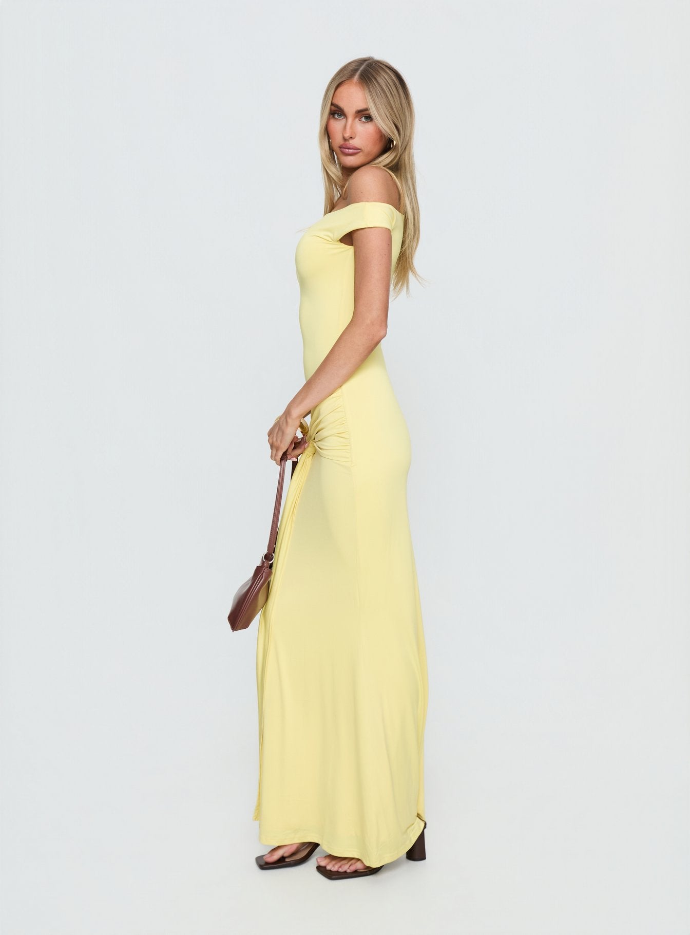 Get Lucky Drape One Shoulder Maxi Dress Lemon Yellow - Image 3