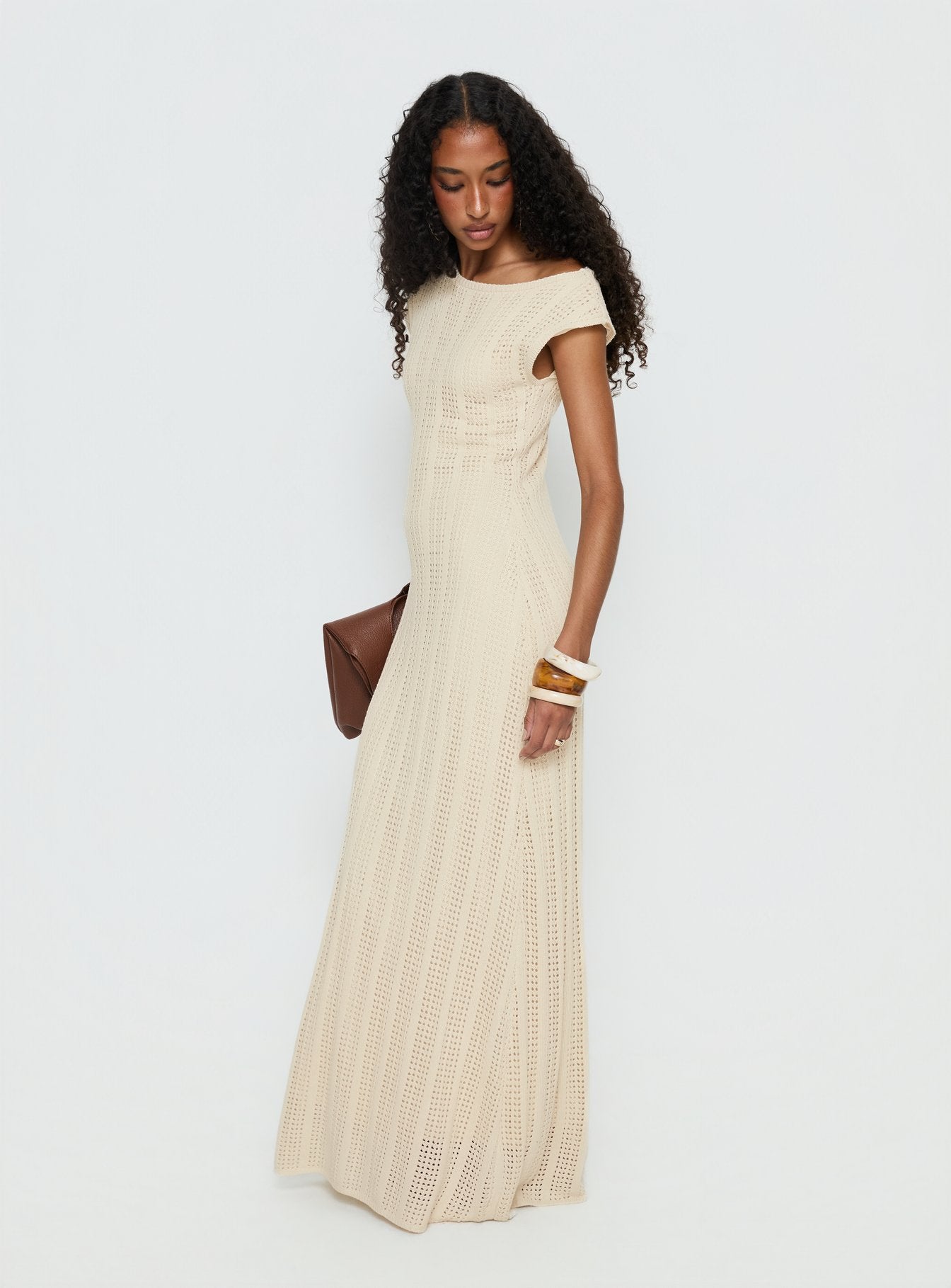 Break My Soul Knit One Shoulder Maxi Dress Beige - Image 4