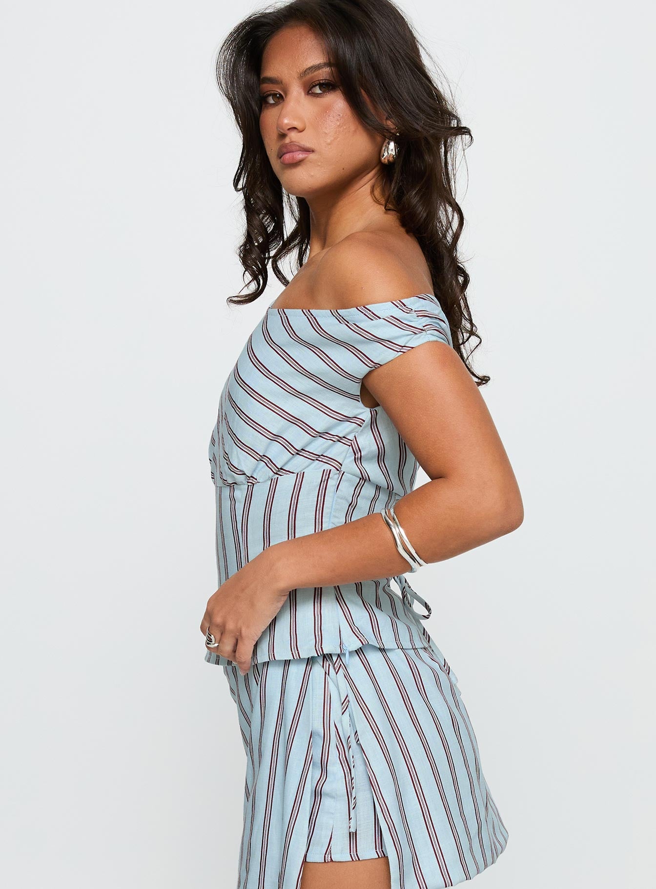 Del Rio Off The Shoulder Top Blue / Maroon - Image 4