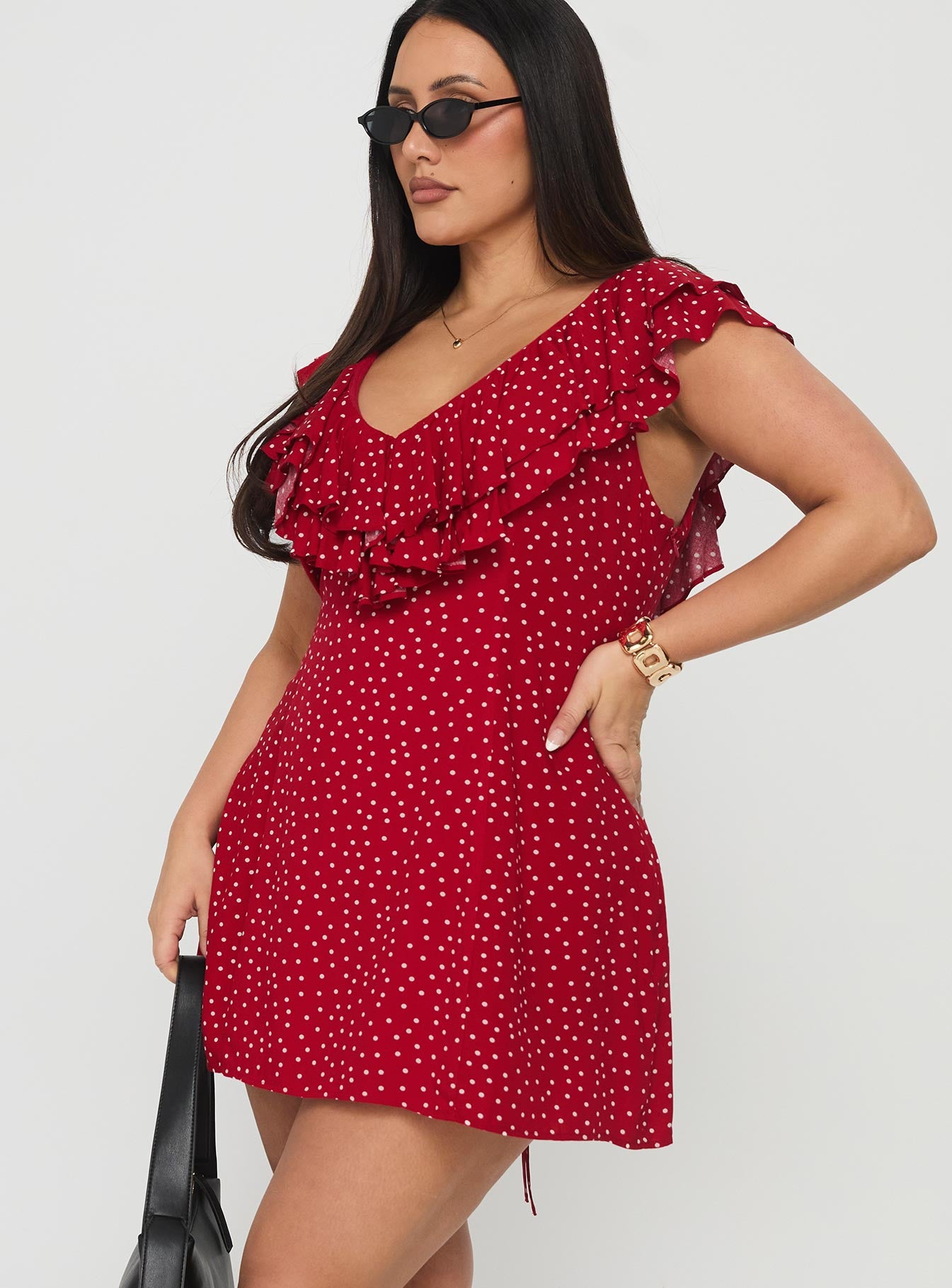 Cherry Schnapps Flutter Mini Dress Red Polka Curve - Image 3