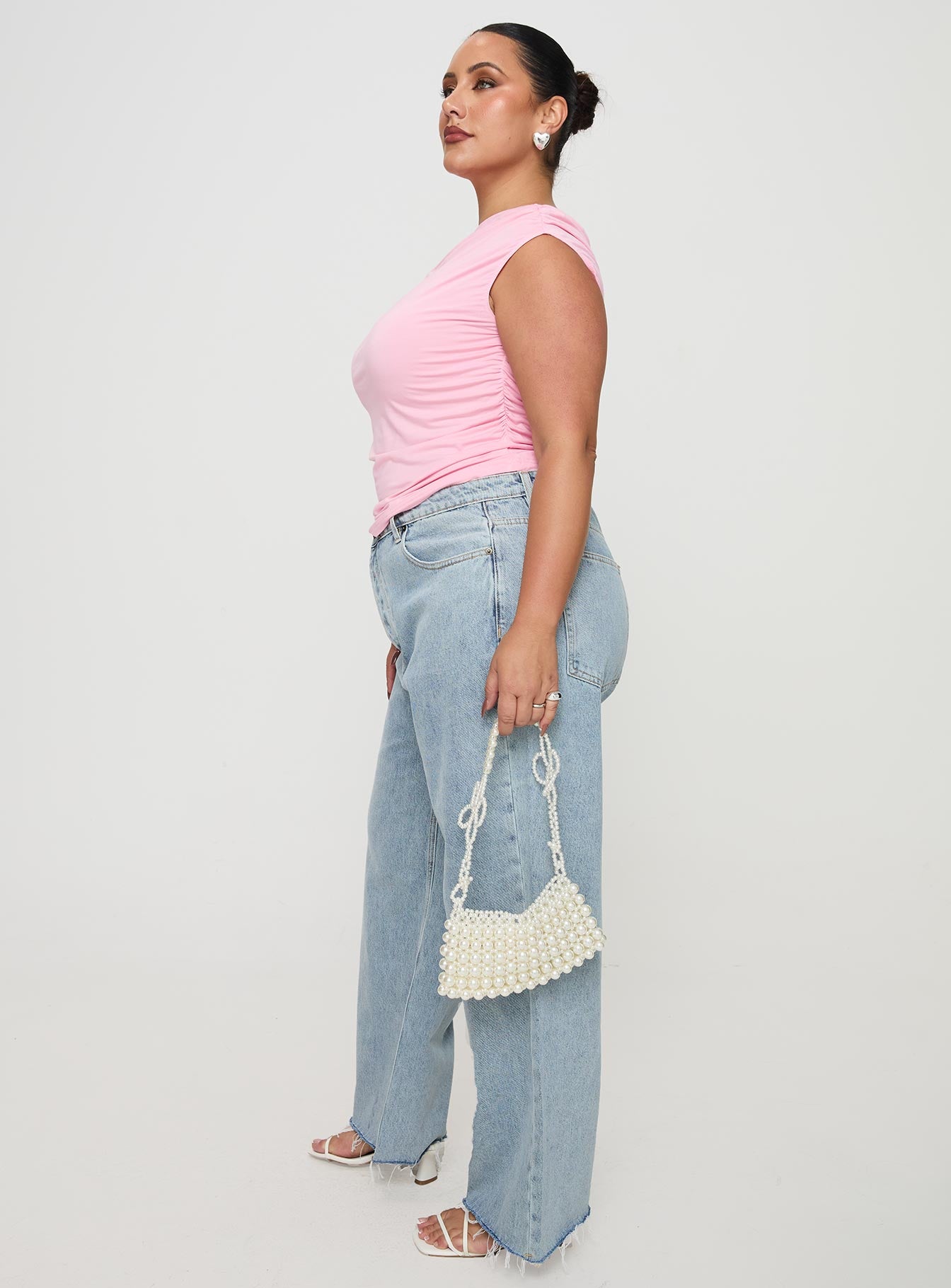 Fawcett High Rise Straight Leg Jeans Light Blue Wash Curve - Image 4