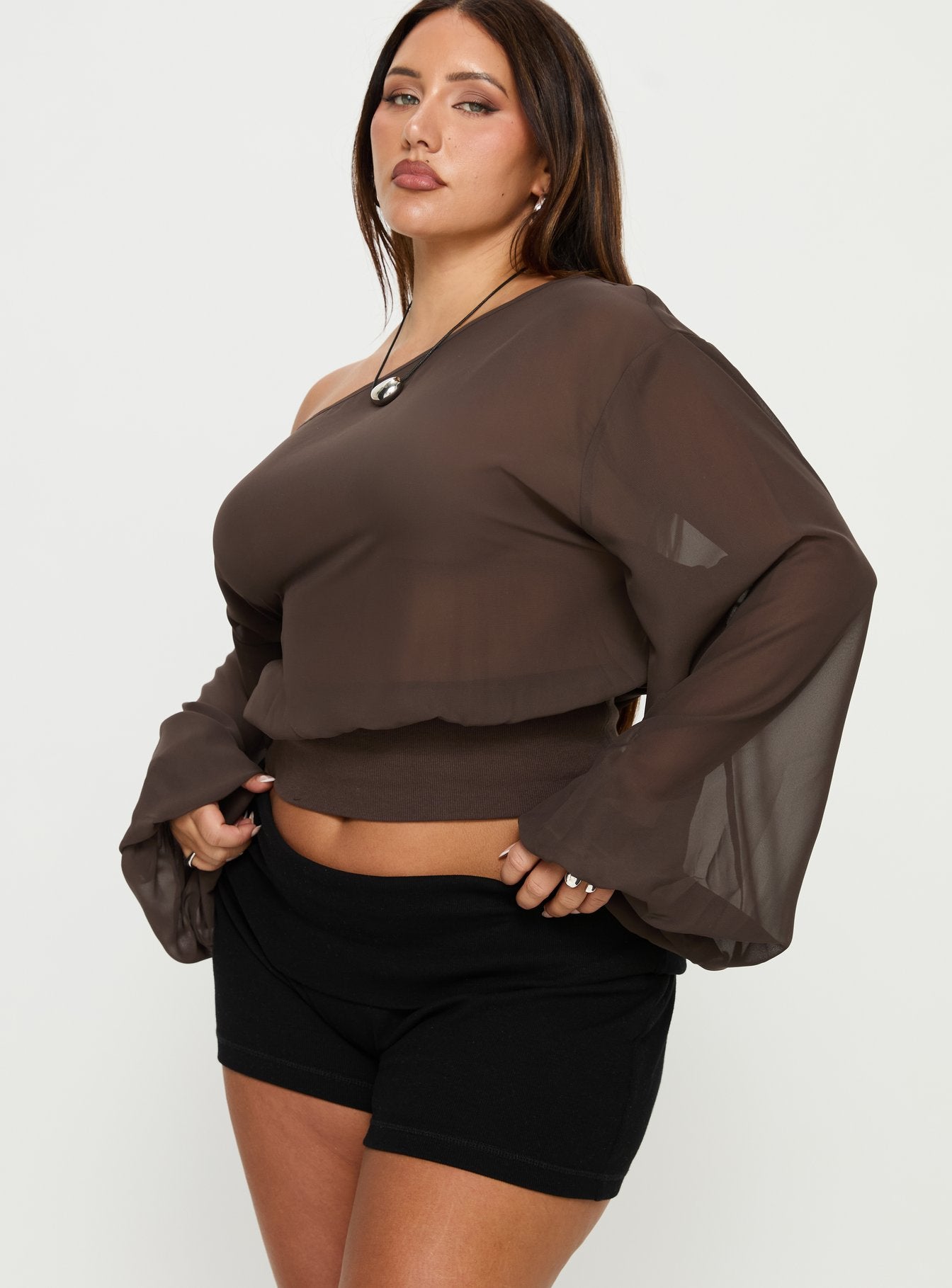 Idalina Slouchy Chiffon Top Brown Curve - Image 3