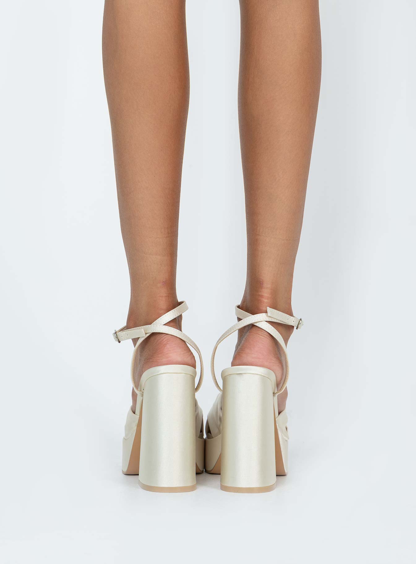 Everlasting Satin Platform Heels Champagne - Image 4