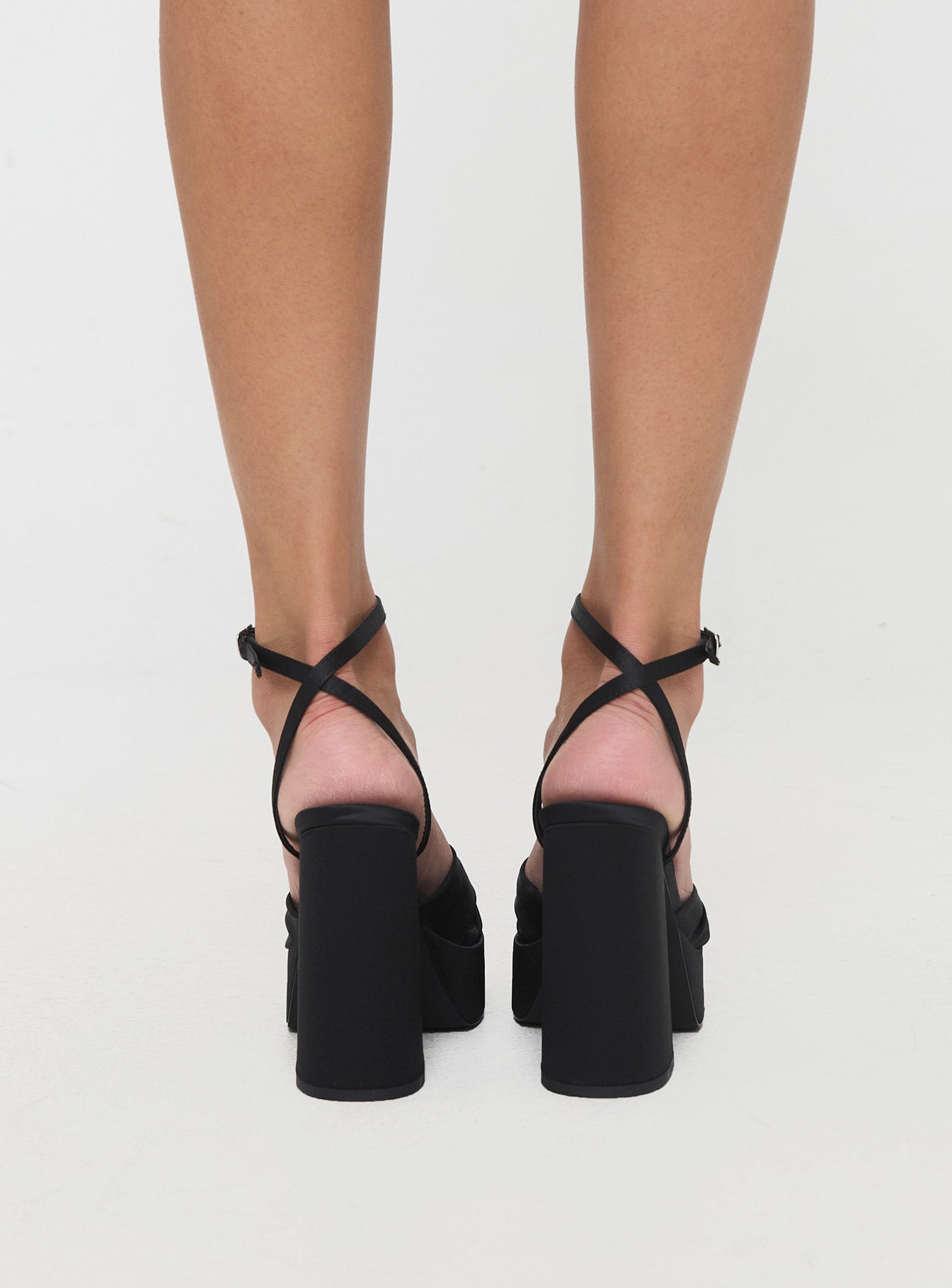 Everlasting Satin Platform Heels Black - Image 4