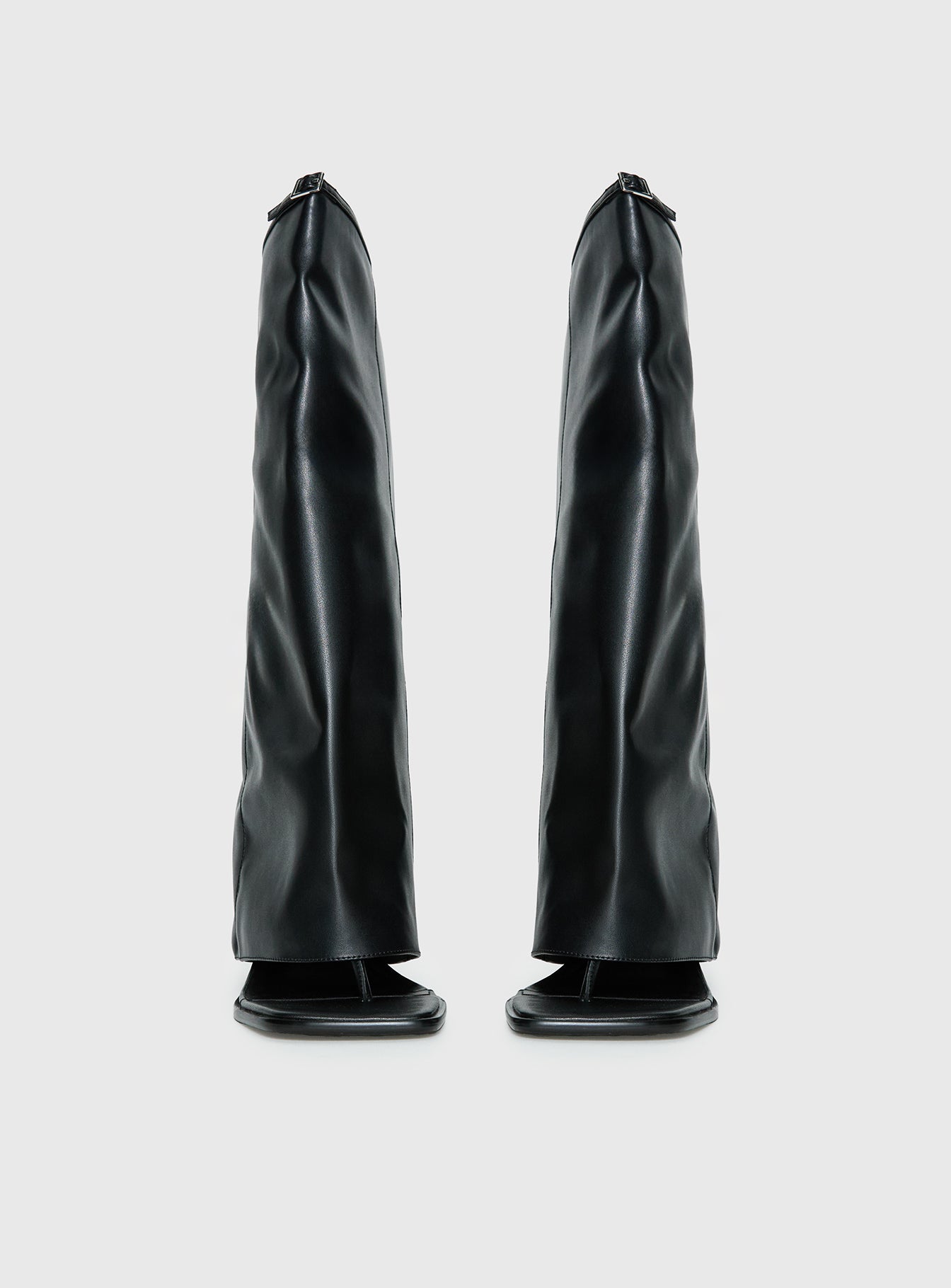 Burning Daylight Open Toe Knee High Boots Black - Image 3