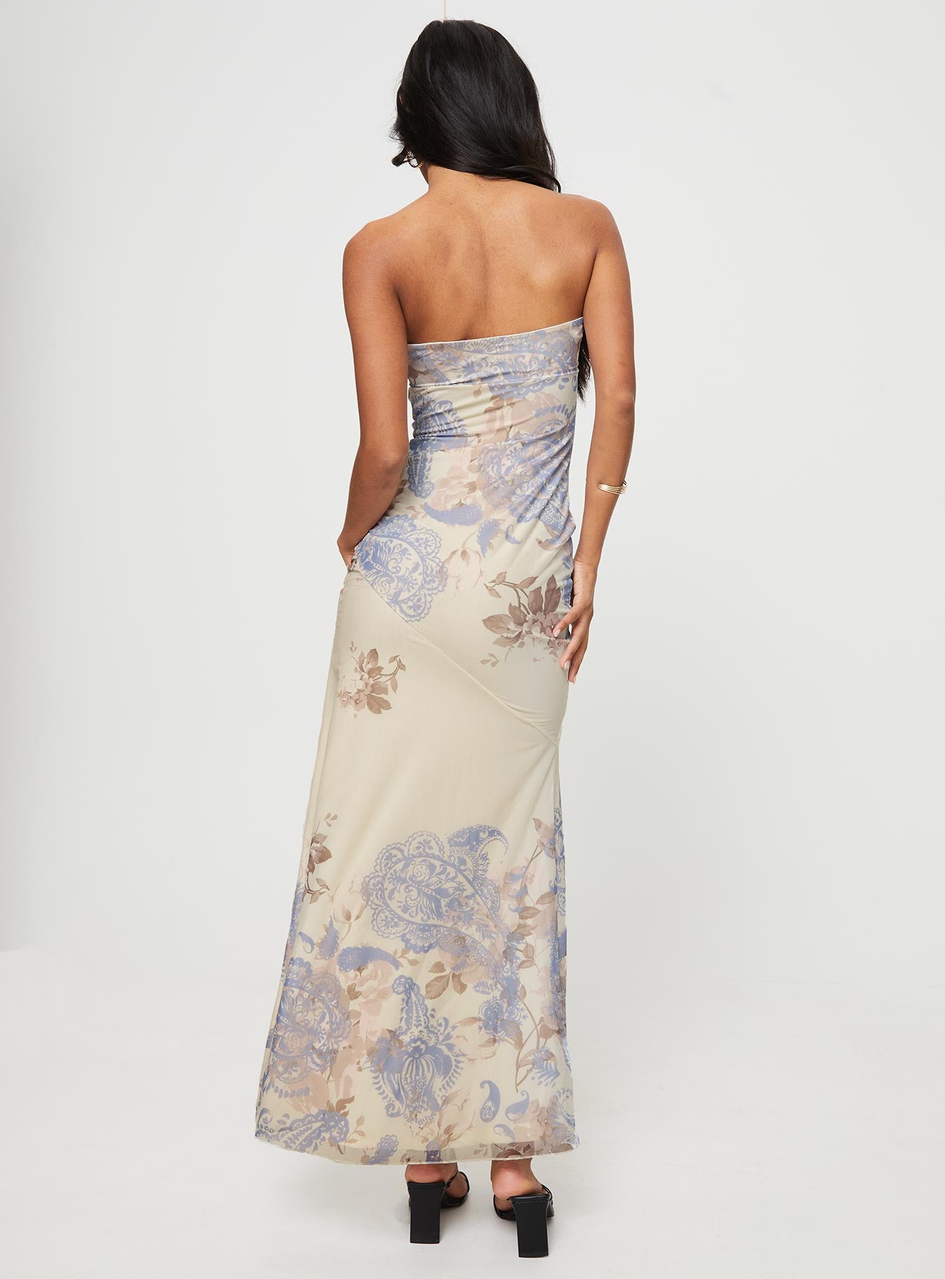 Kyanne High Split Maxi Dress Cream Multi - Image 5