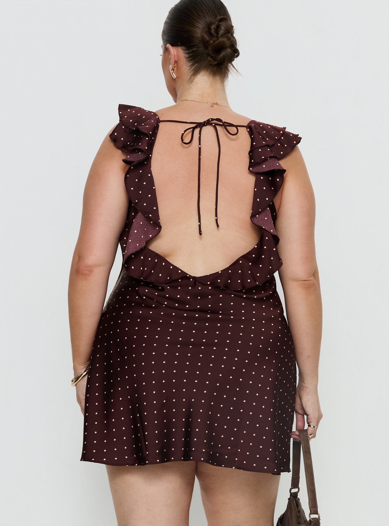 Kamillah Frill Mini Dress Burgundy Polka Dot Curve - Image 4