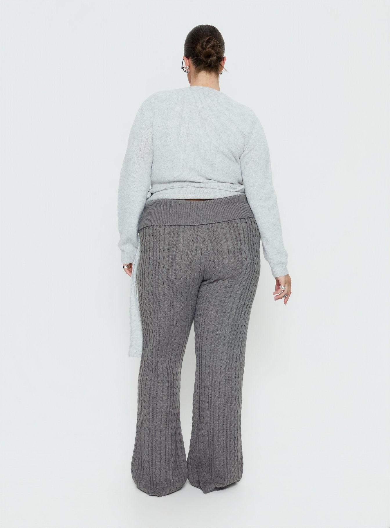 Baleigh Cable Knit Foldover Pants Grey Curve - Image 5