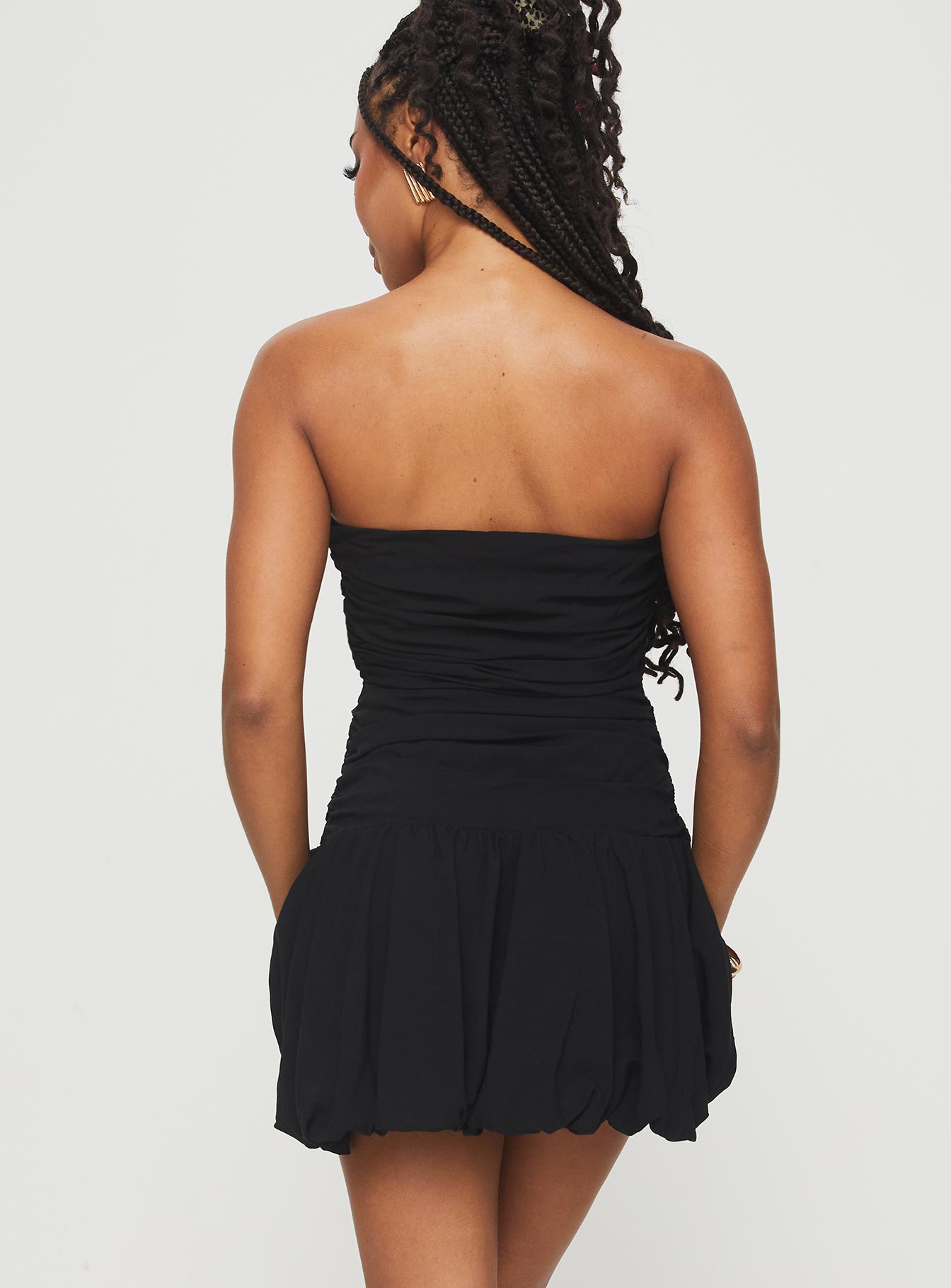 Glamour Girl Strapless Bubble Hem Mini Dress Black - Image 5