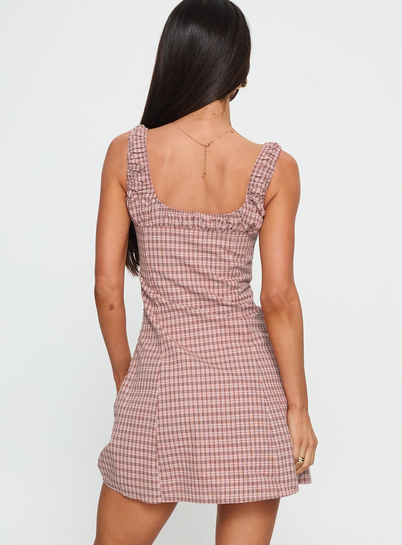 Denley Cinched Mini Dress Pink Check - Image 5