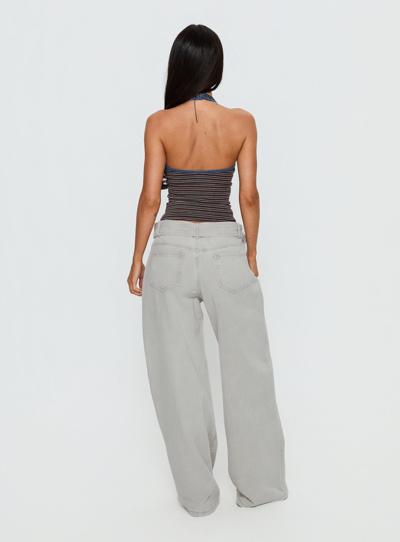Katlin Mid Rise Wide Leg Buckle Detail Jeans Grey Wash - Image 5