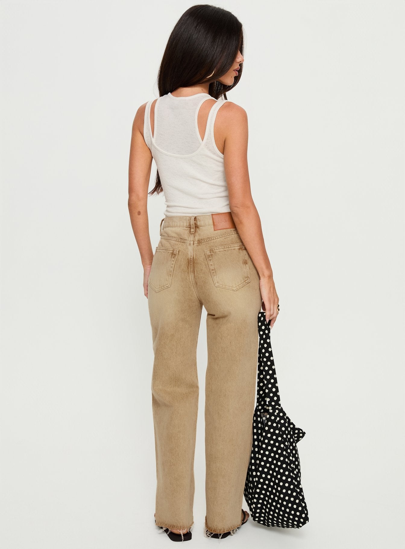 Fawcett High Rise Straight Leg Jeans Tan - Image 5