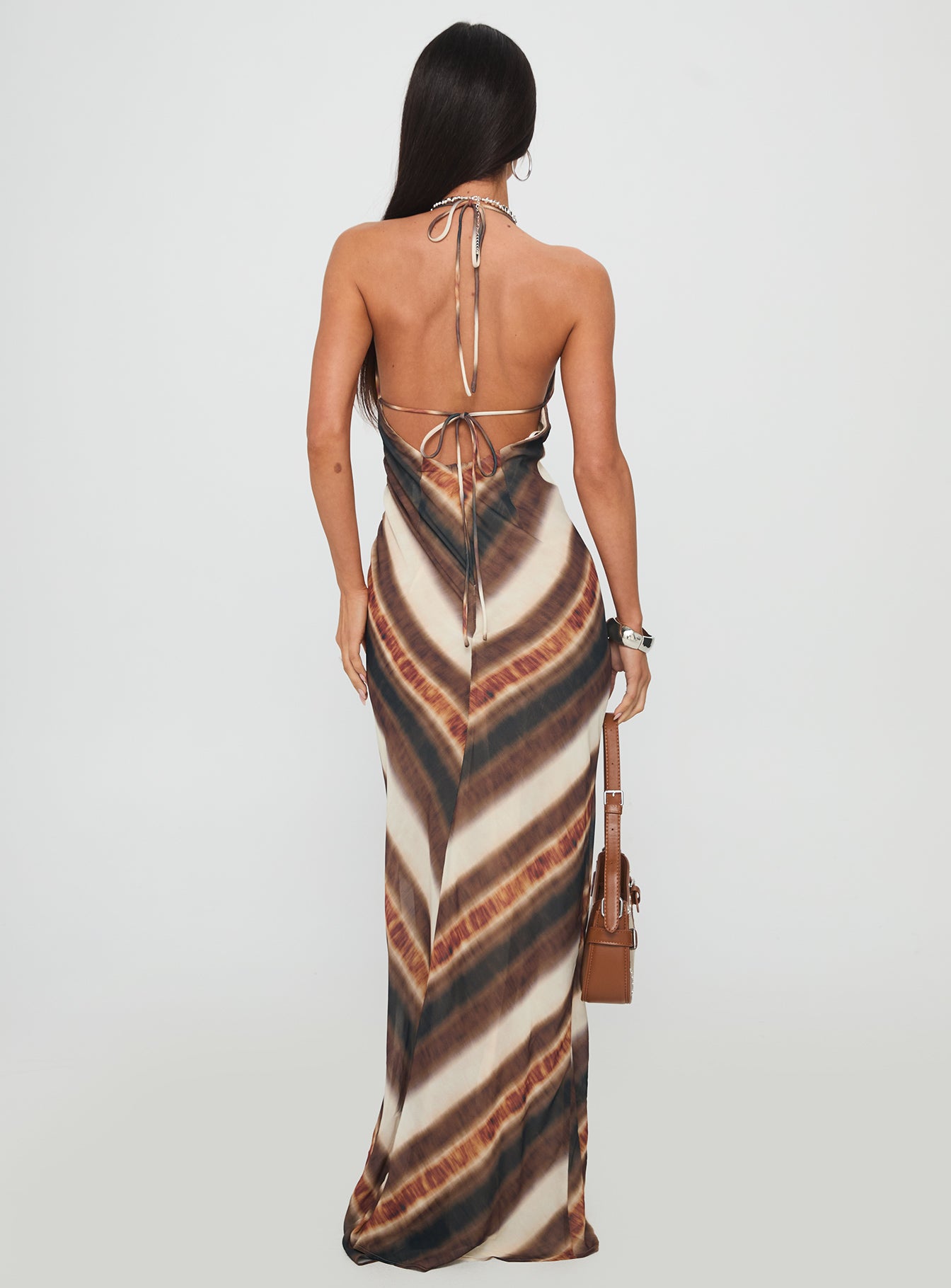 Esmira Halter Maxi Dress Brown Stripe - Image 5