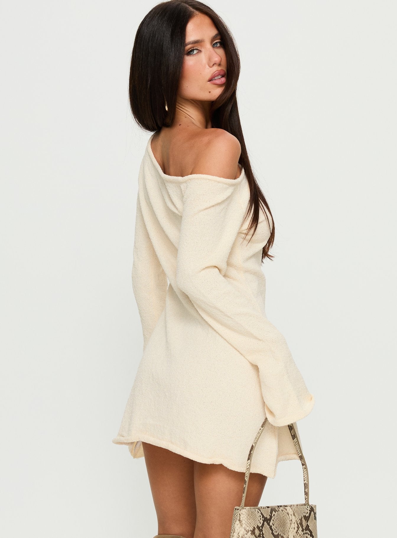 Jaede Off Shoulder Knit Mini Dress Cream - Image 5