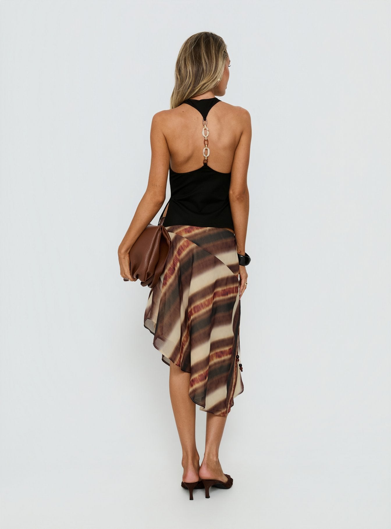 Esmira Asymmetrical Midi Skirt Brown Stripe - Image 5