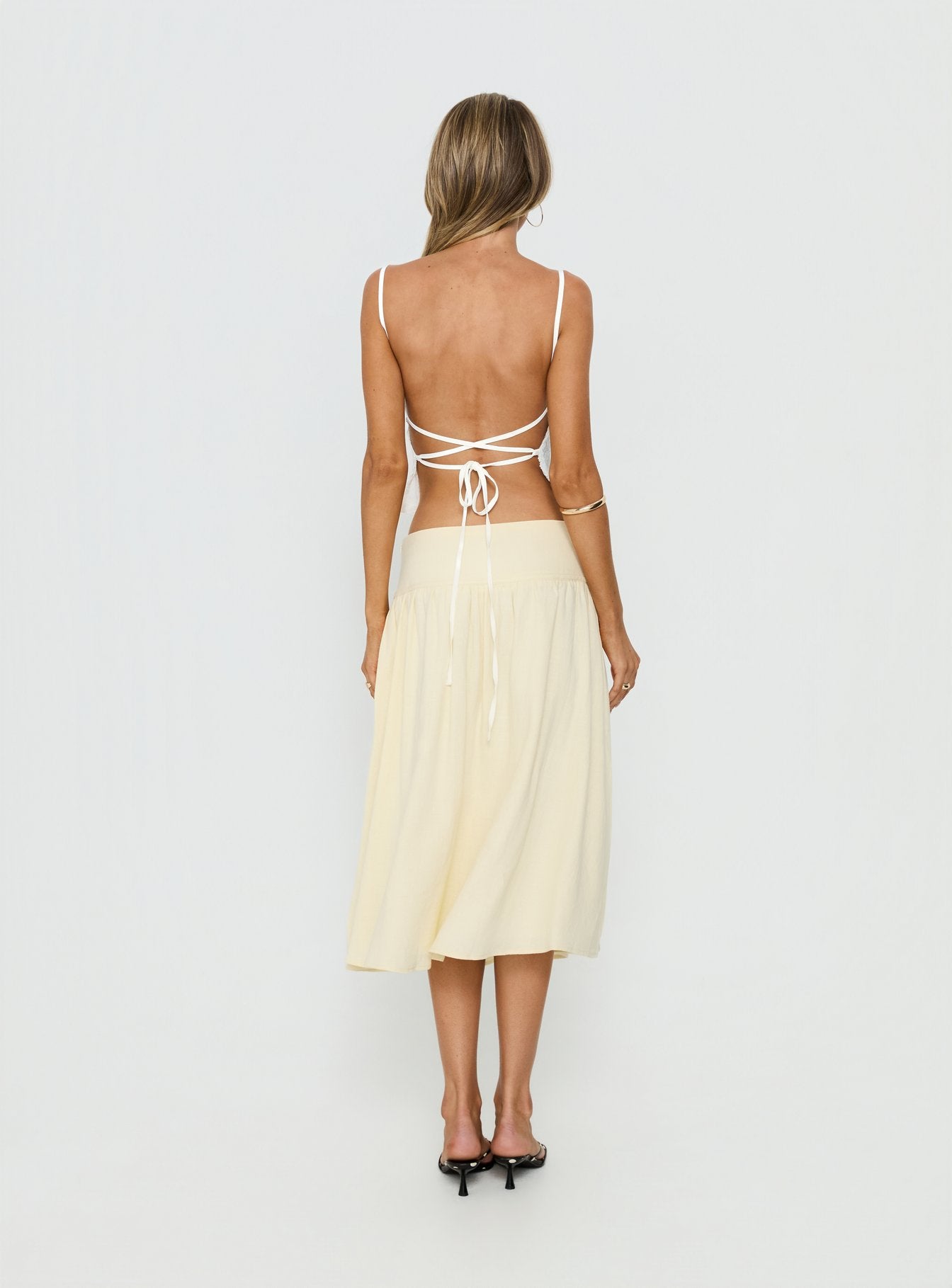 Heart Of Gold Linen Blend Midi Skirt Lemon - Image 5