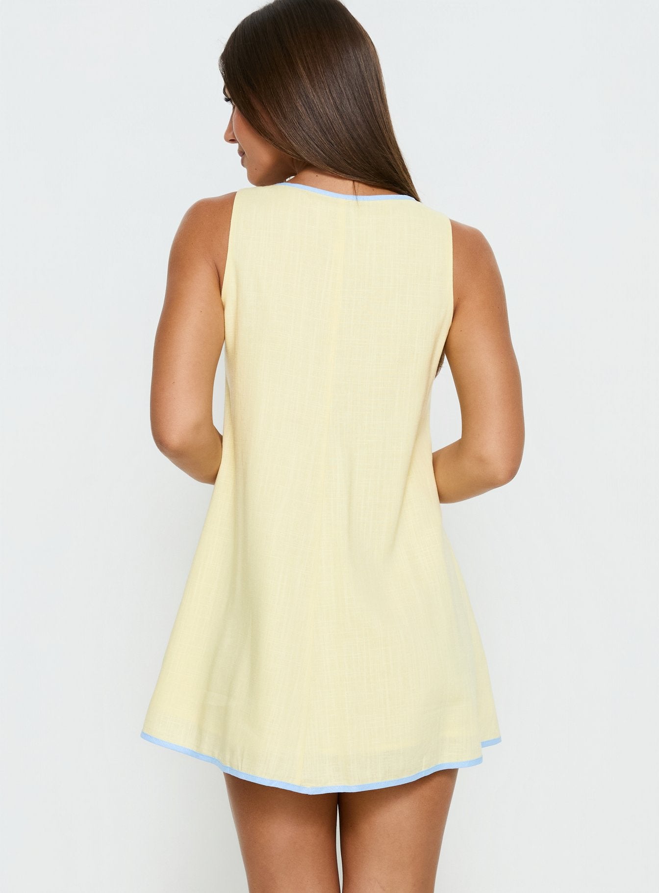 All My Loving Contrast Babydoll Mini Dress Lemon / Blue - Image 5