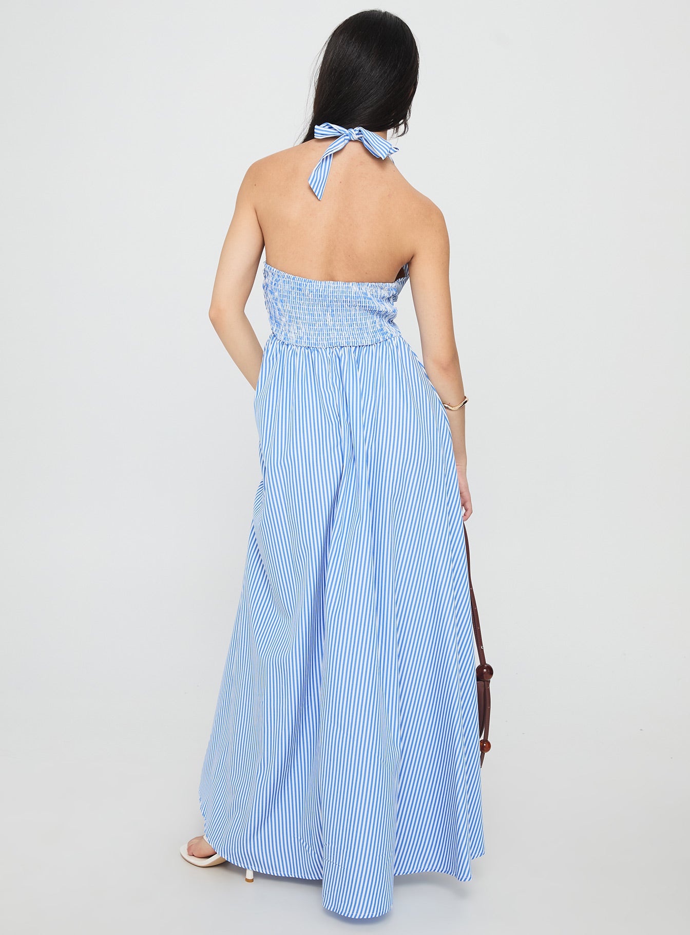 Ivie Halter Plunge Maxi Dress Blue Stripe - Image 4
