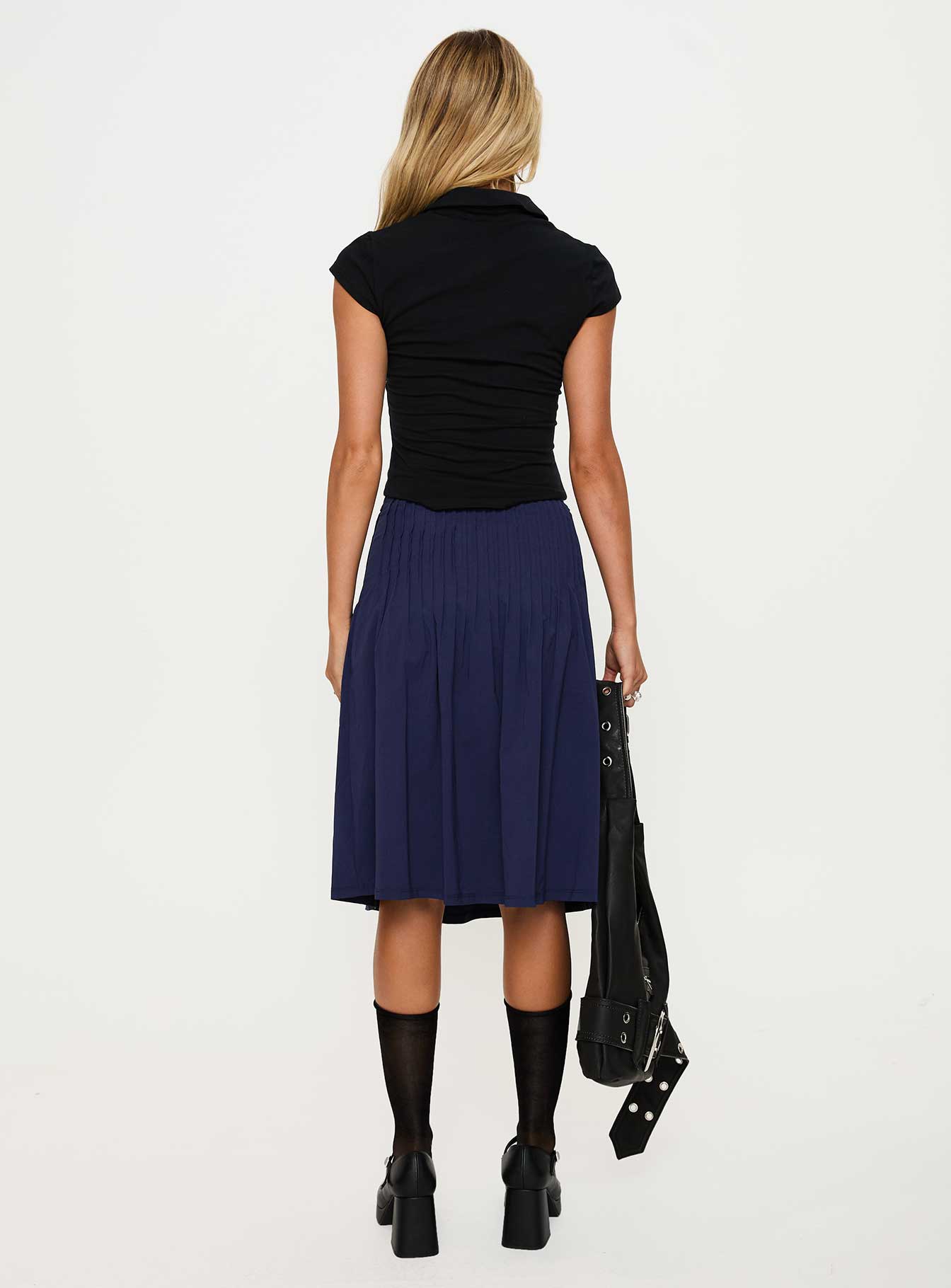 Elaila Pleat Midi Skirt Navy - Image 5