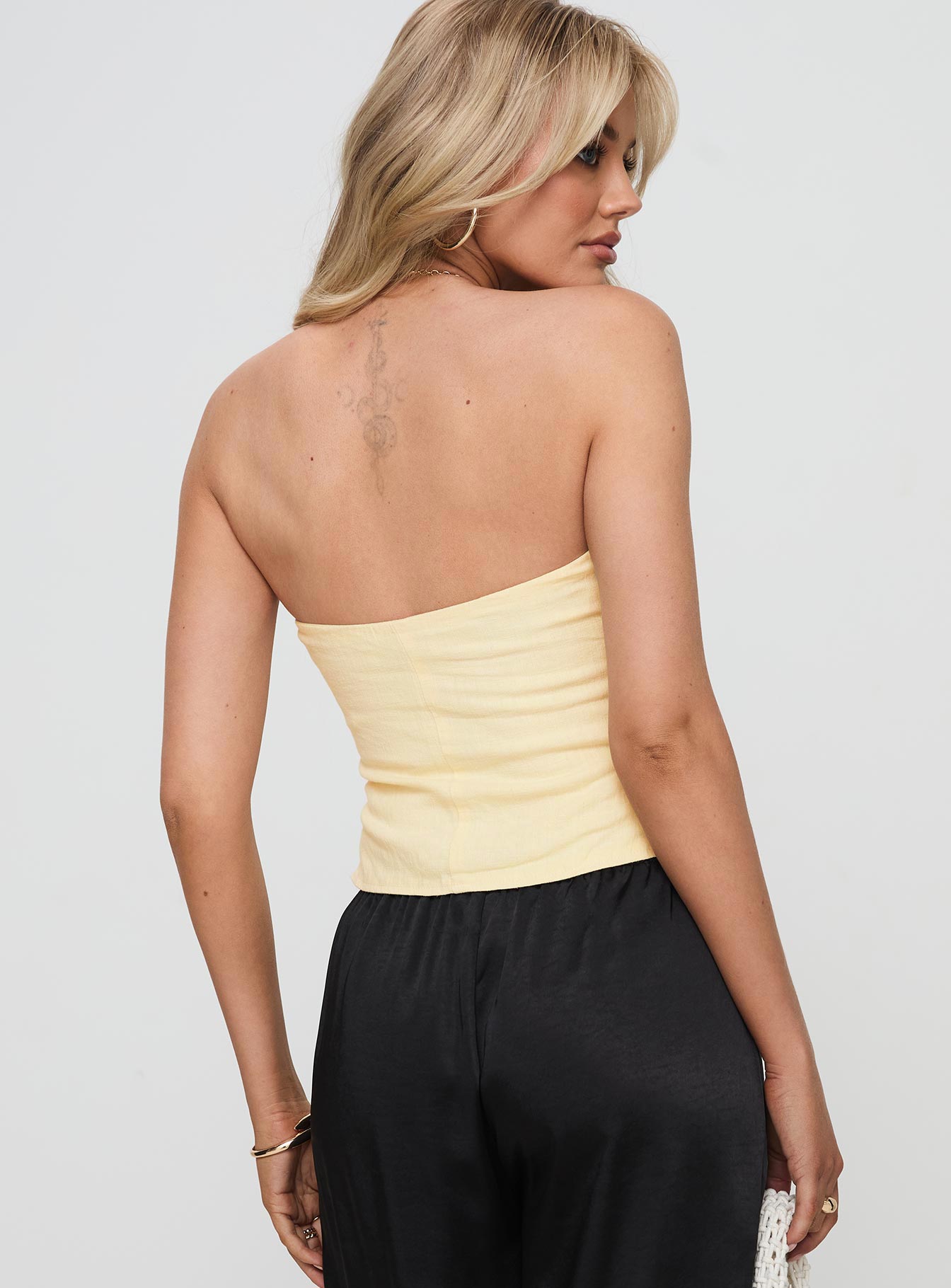 Birdie Asymmetric Linen Blend Top Lemon - Image 5