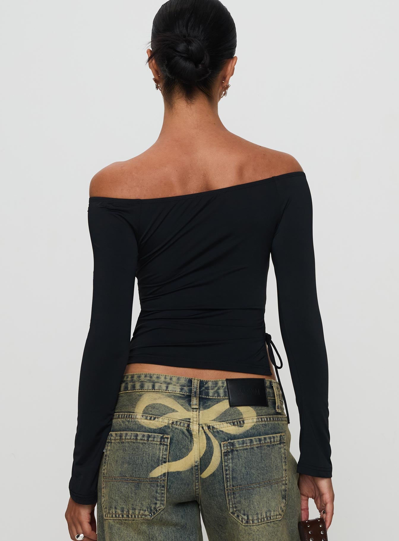 Endellion Off Shoulder Long Sleeve Top Black - Image 5