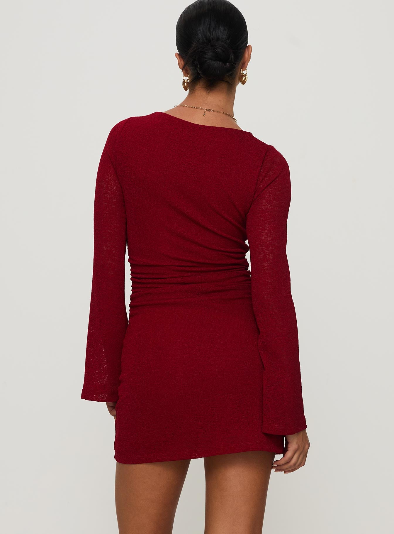 Epiphany Long Sleeve Mini Dress Burgundy - Image 4