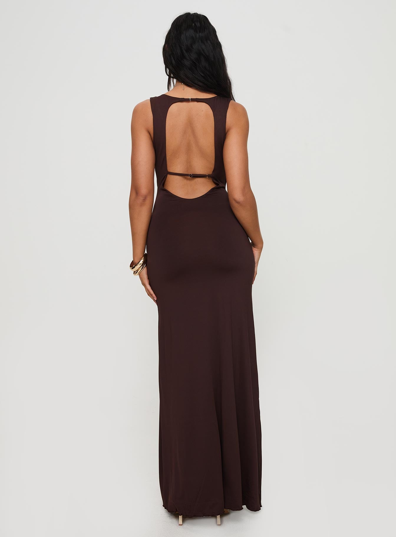 Frederica Plunge Maxi Dress Chocolate - Image 5