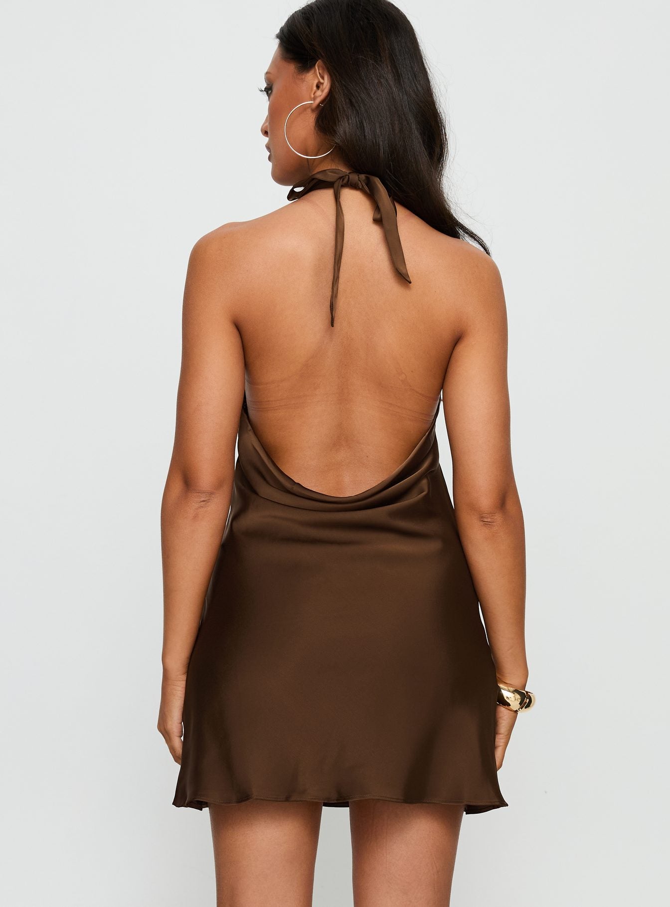 A-List Halter Cowl Neck Mini Dress Chocolate - Image 4