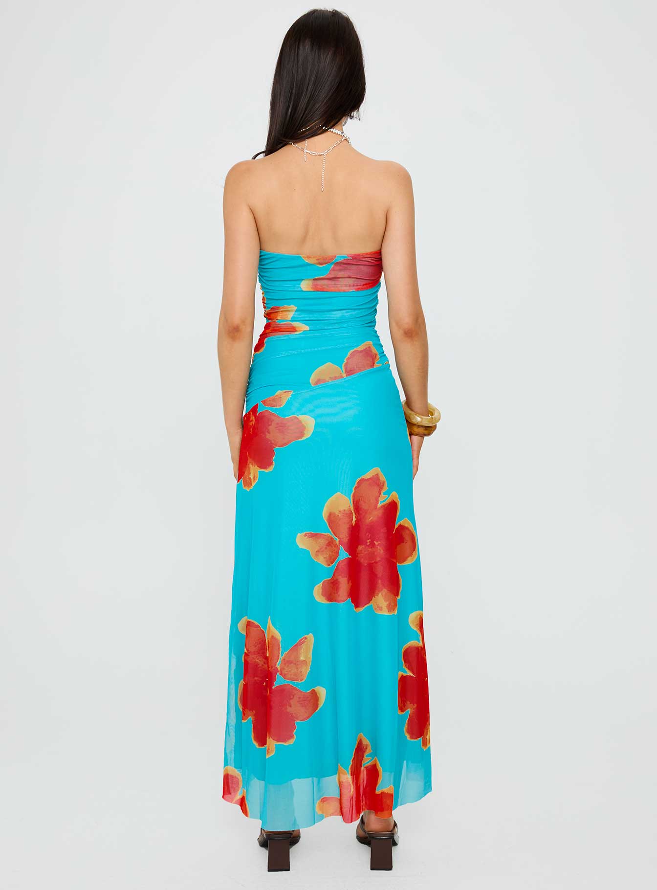 Katara Strapless Maxi Dress Blue / Orange Floral - Image 5