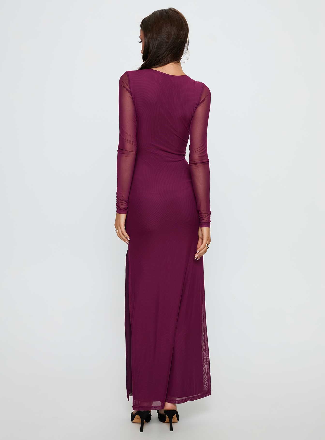 Darkside Long Sleeve Cut Out Plunge Maxi Dress Plum - Image 4