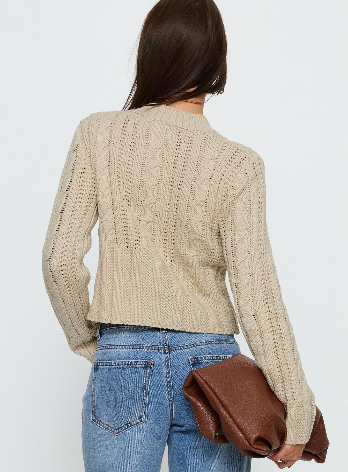 Donielle Cable Knit Cardigan Beige - Image 5