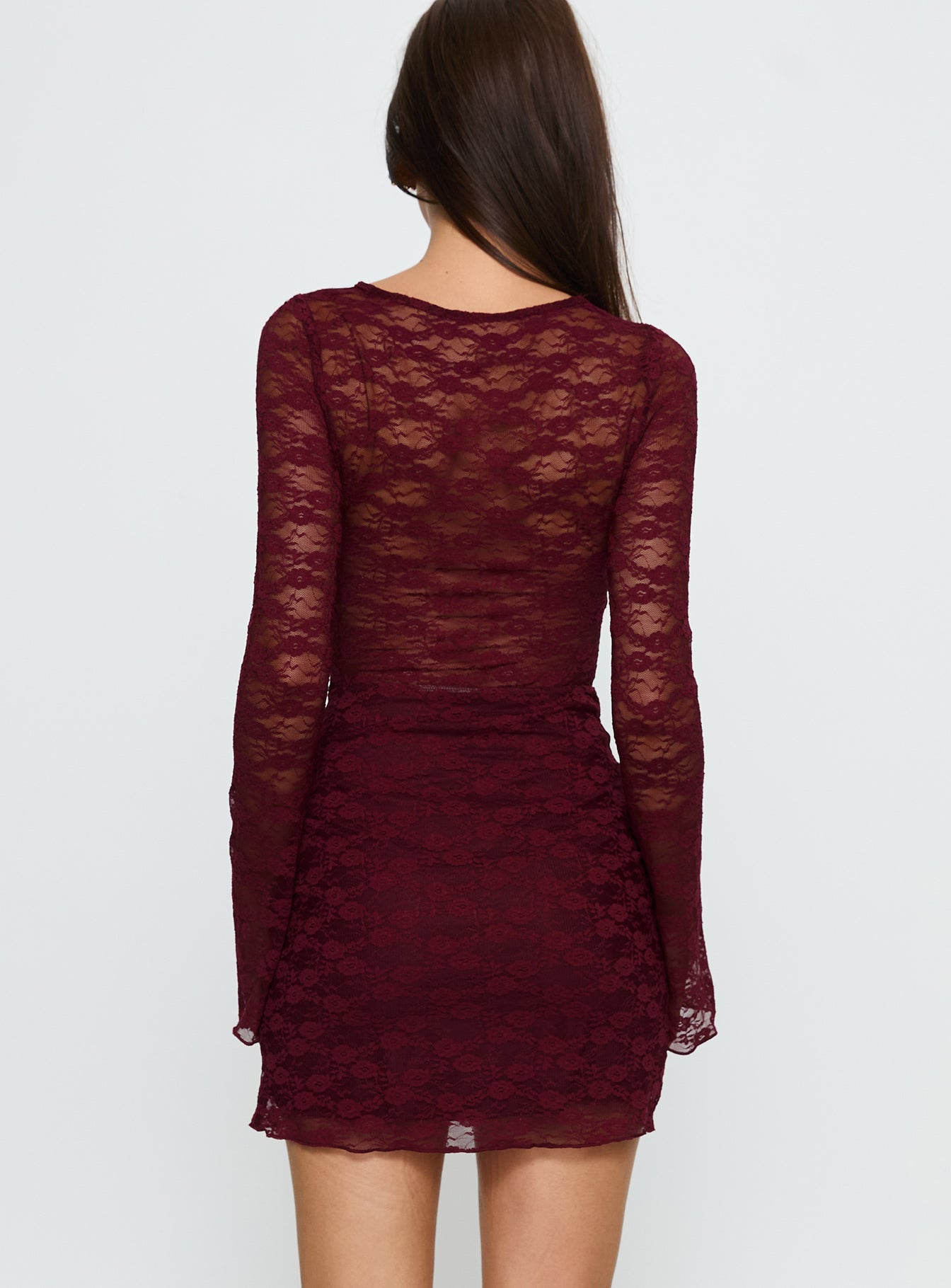 Best You Had Mesh Long Sleeve Mini Dress Burgundy - Image 4