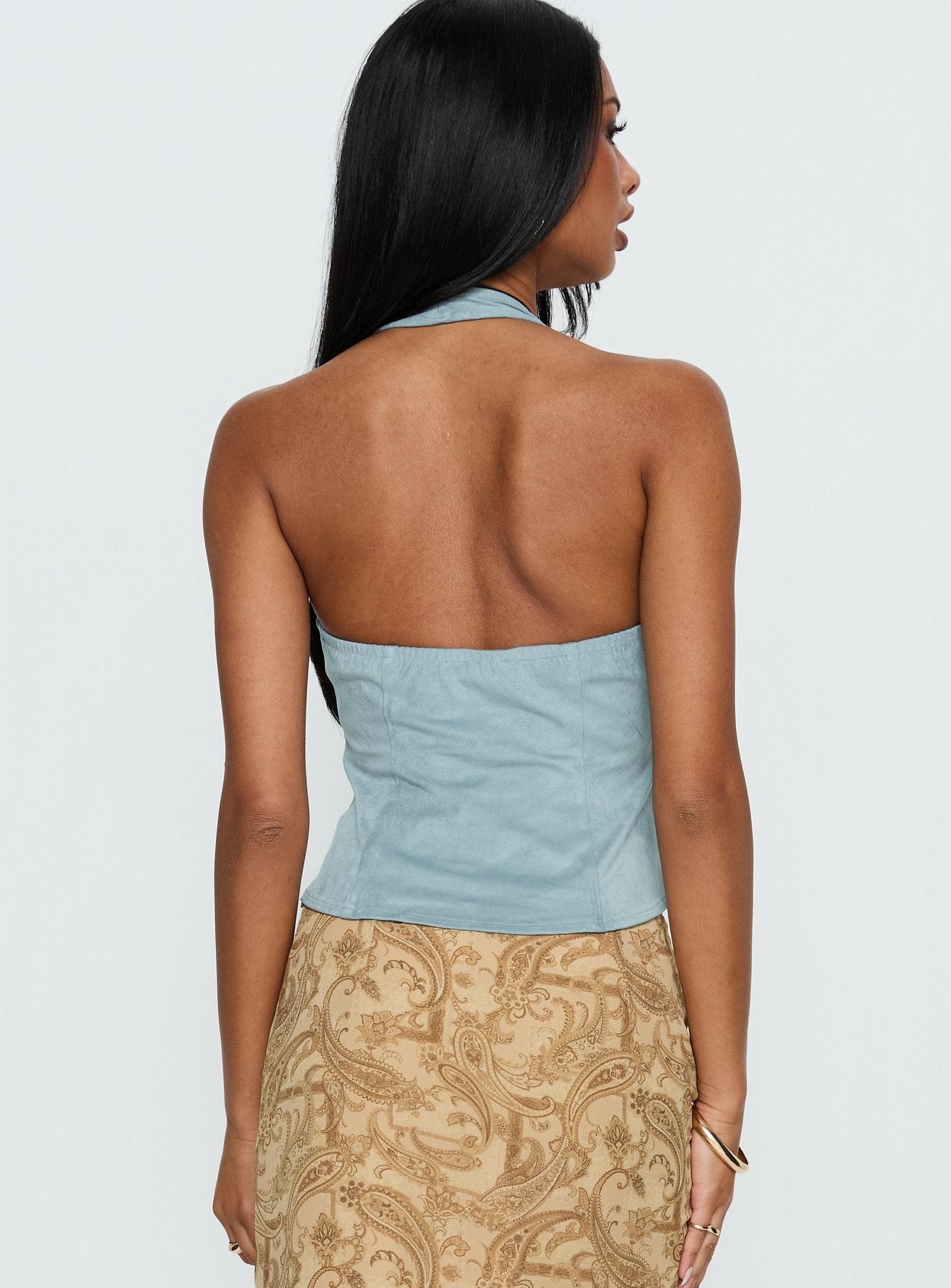 Dalyah Faux Suede Halter Top Soft Blue - Image 5
