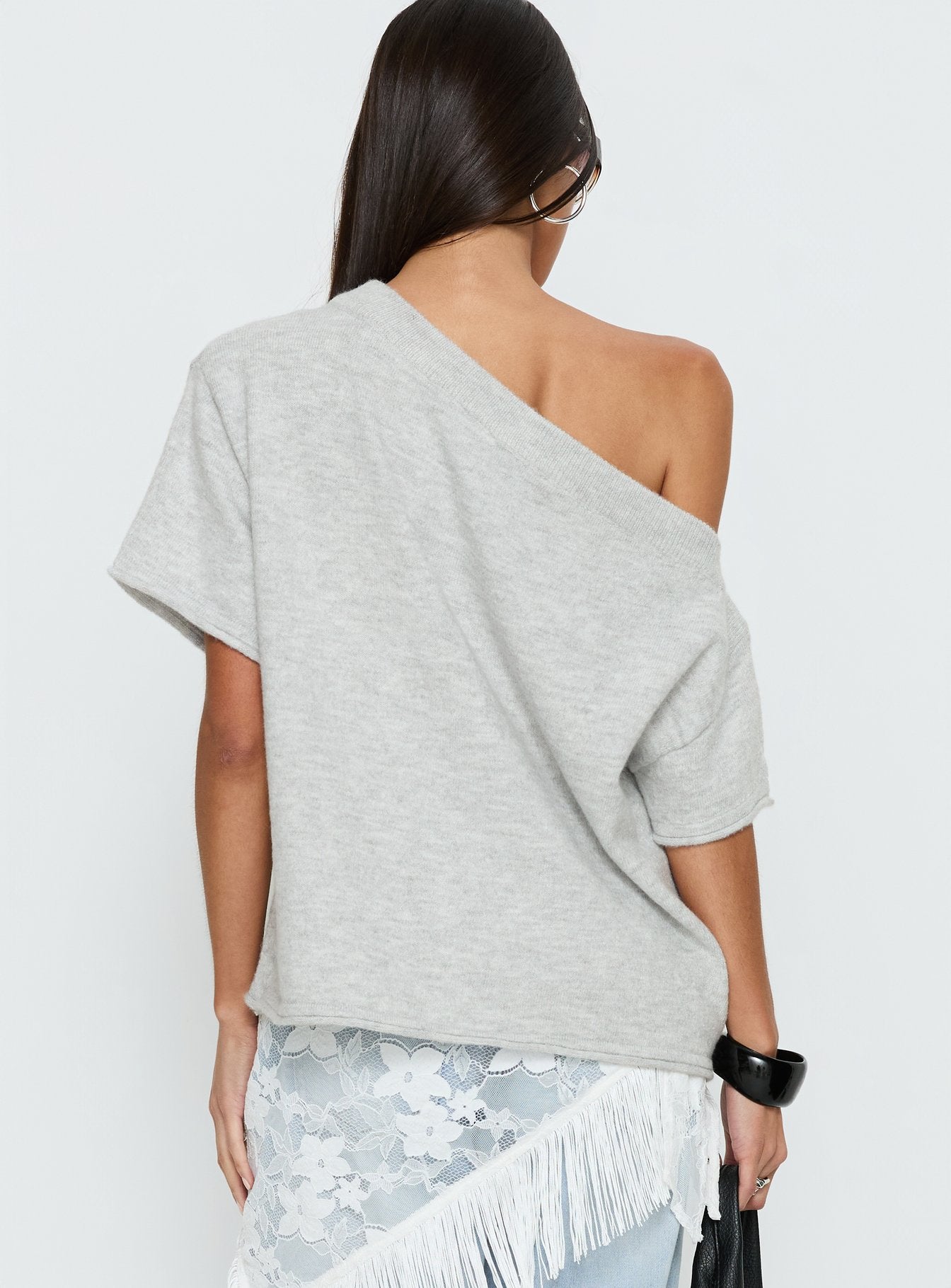Kourta Off Shoulder Oversized Knit Top Grey Marle - Image 5