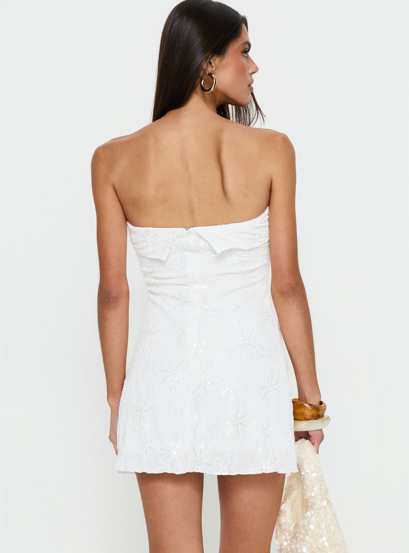 Graces Strapless Mini Dress White - Image 5